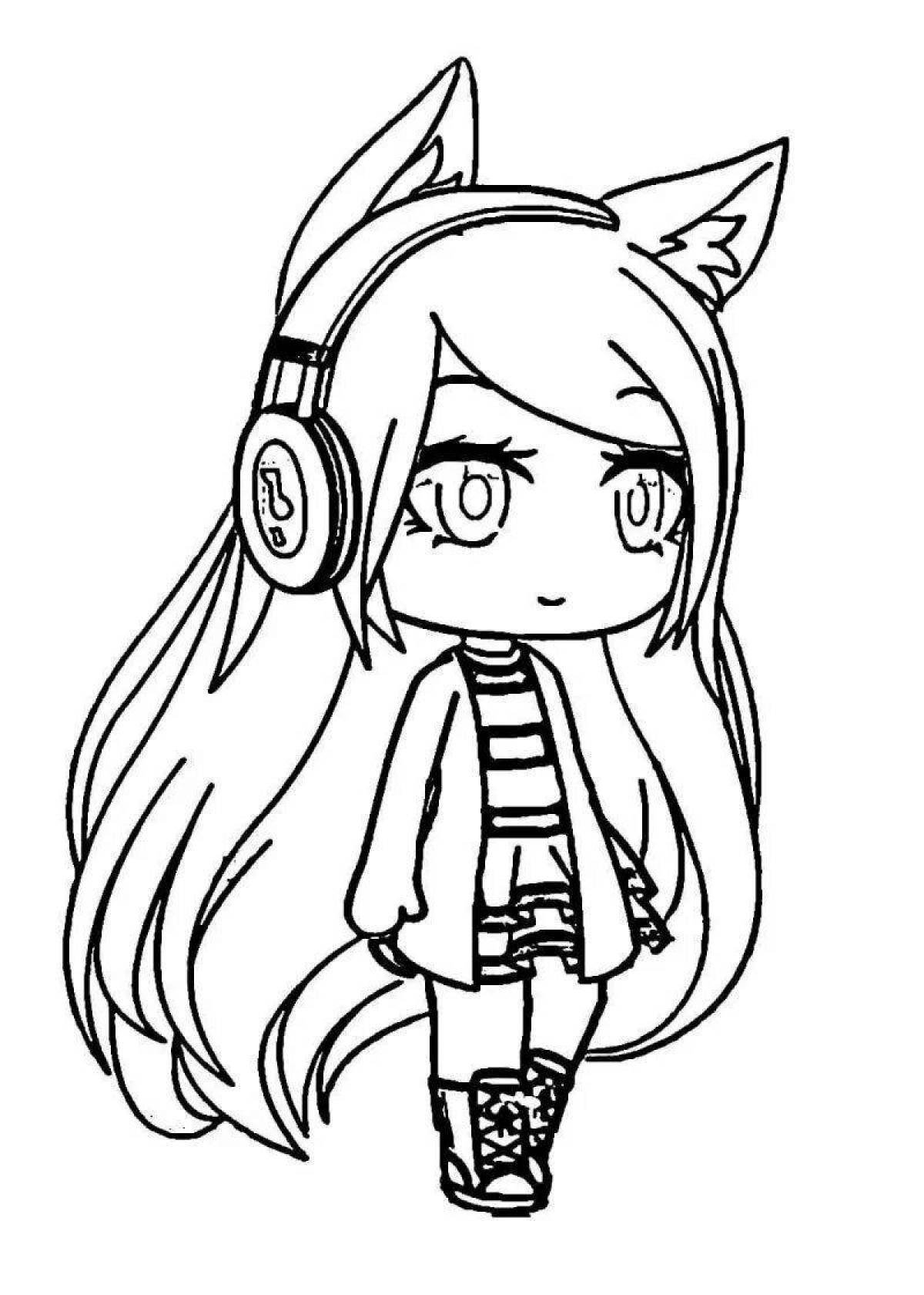 Energetic coloring girl with headphones