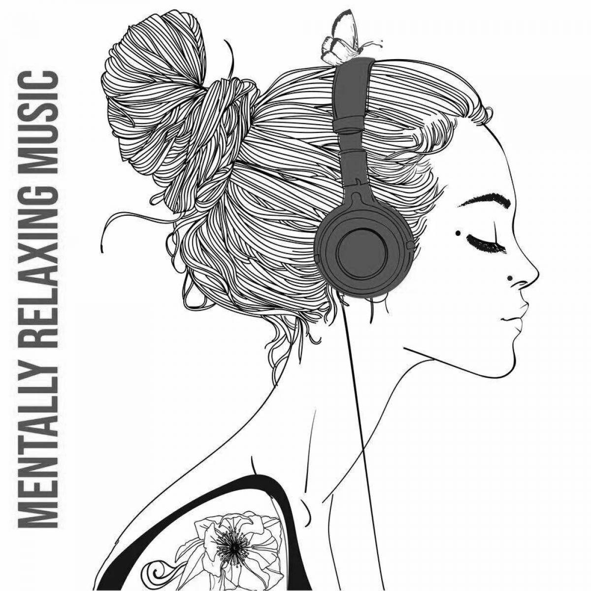 Charming coloring girl with headphones