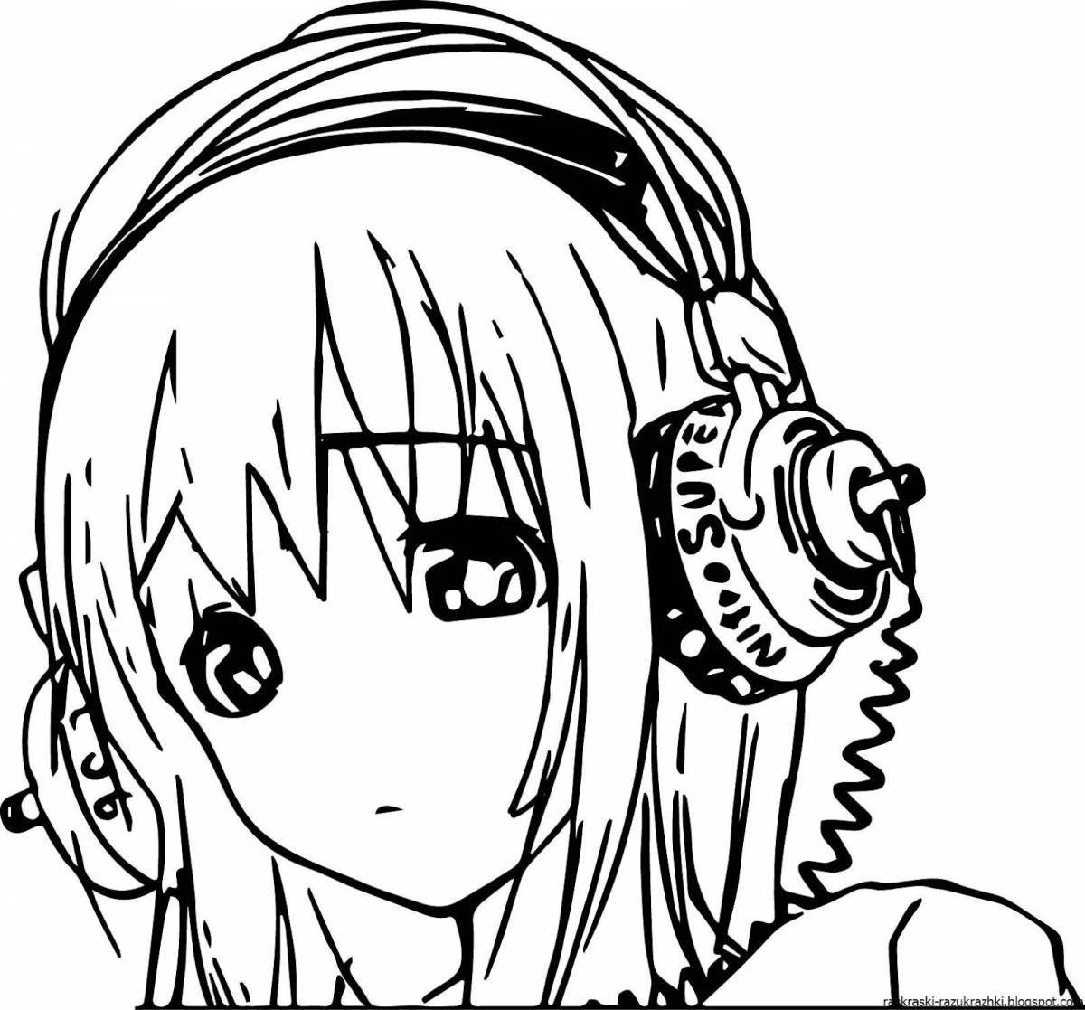Sparkly coloring girl with headphones