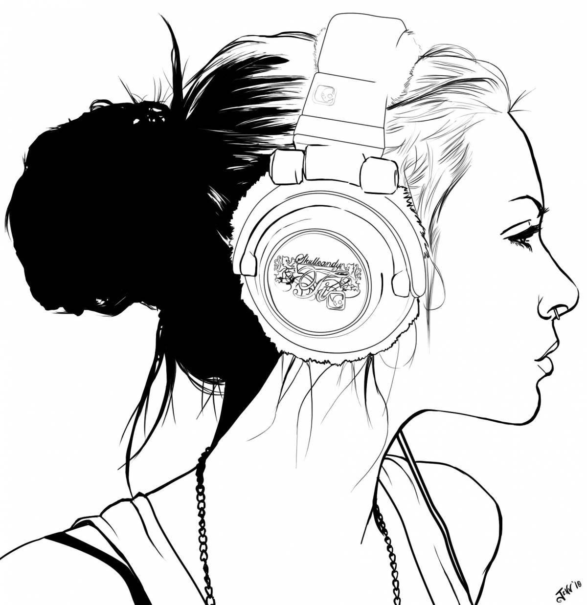 Luminous coloring girl with headphones
