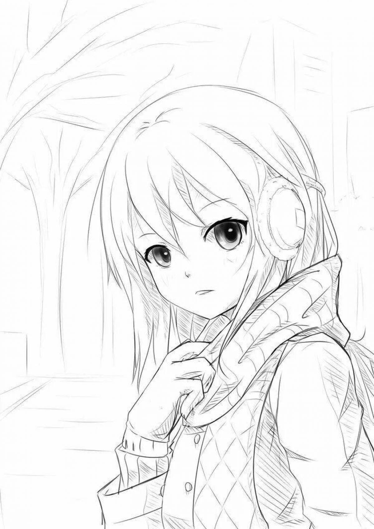 Exciting coloring book girl with headphones