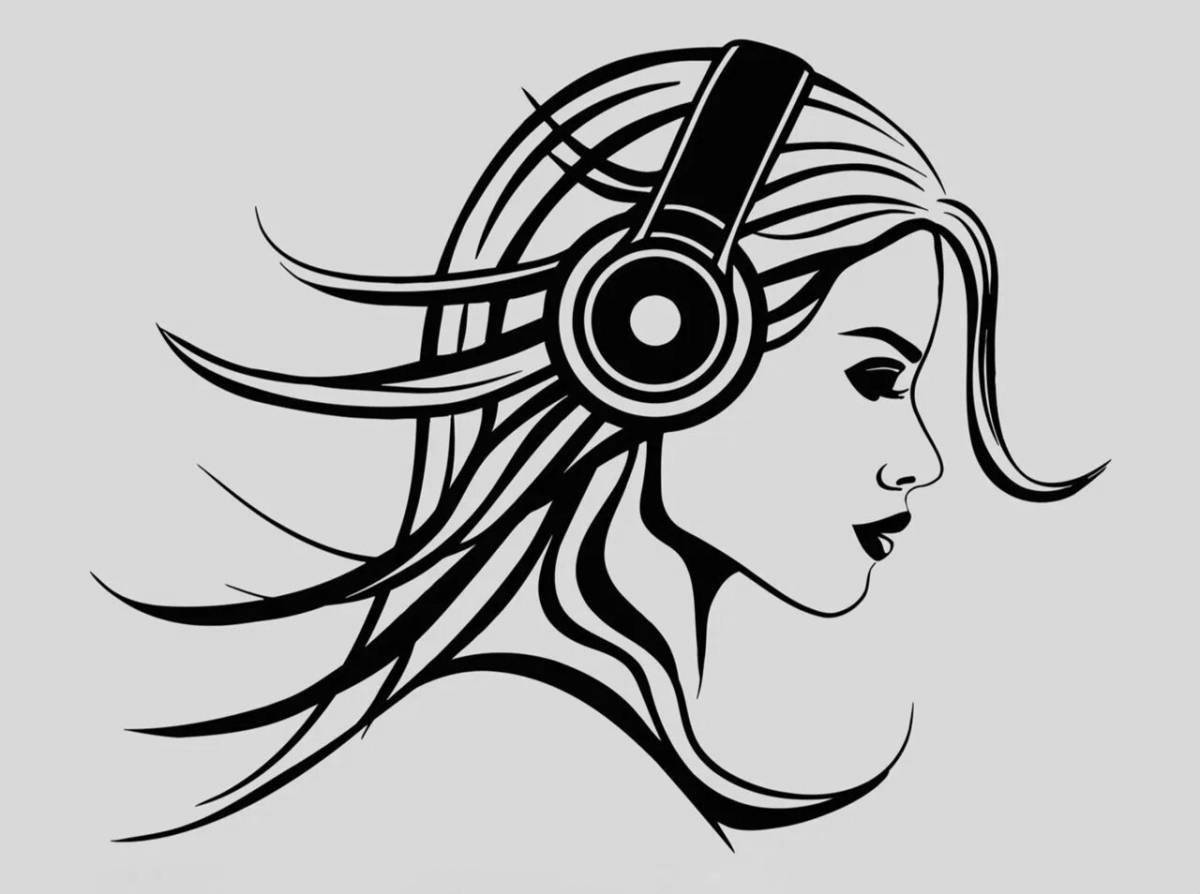 Attractive coloring book girl with headphones