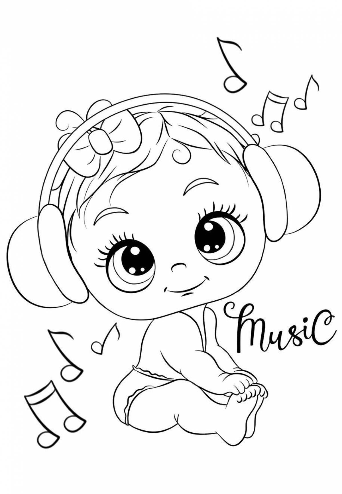 Magic coloring girl with headphones
