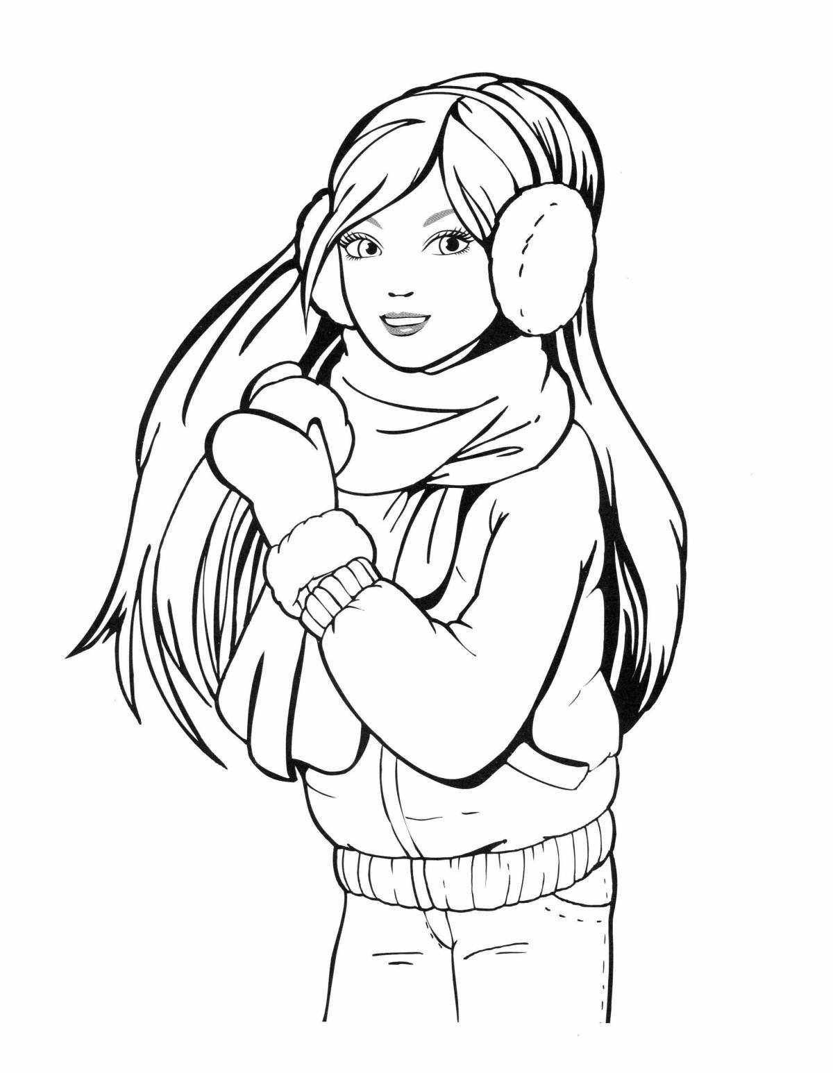 Exciting coloring girl with headphones