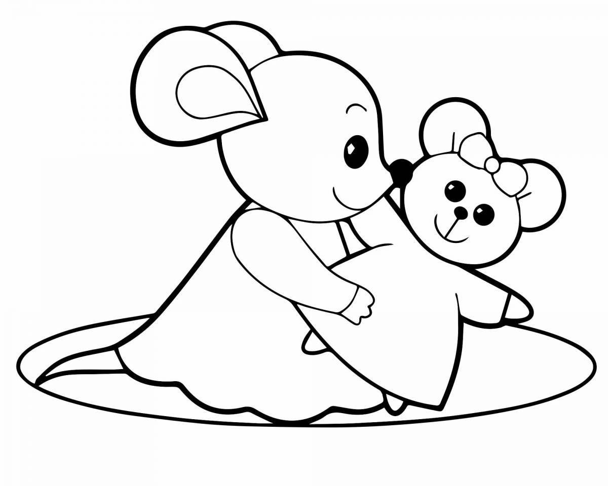 Раскраска очаровательная мышь и медведь