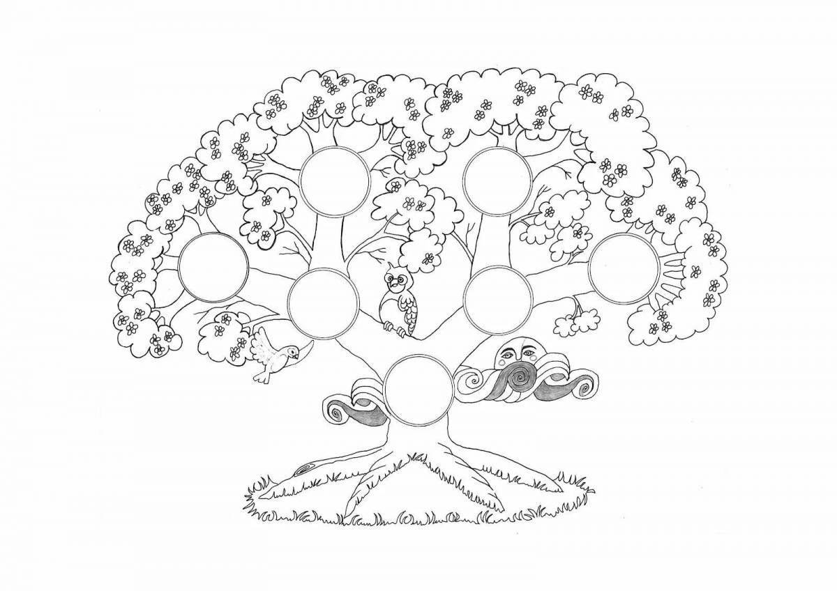 Adorable family tree coloring page