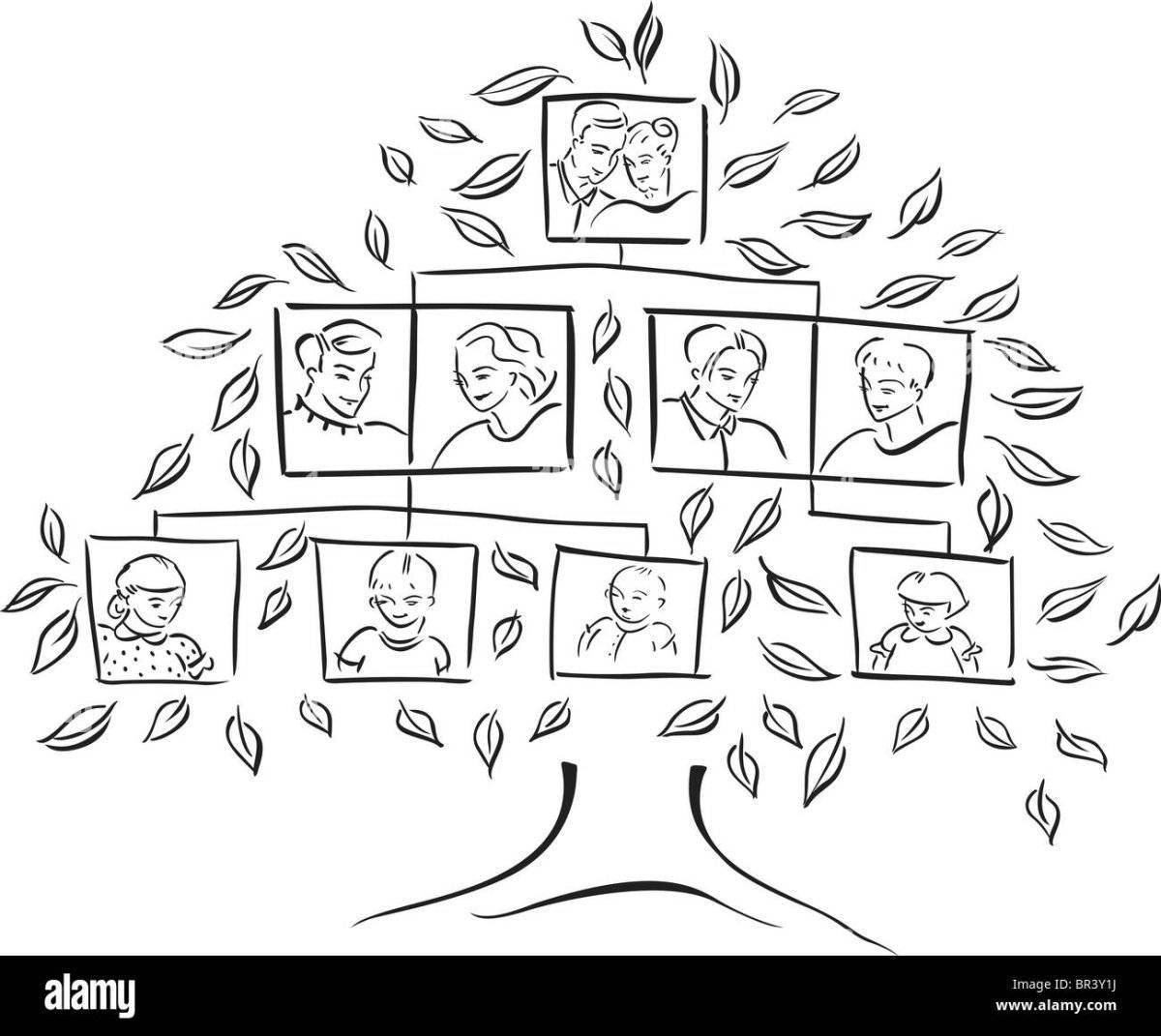 Color-explosive family tree coloring page