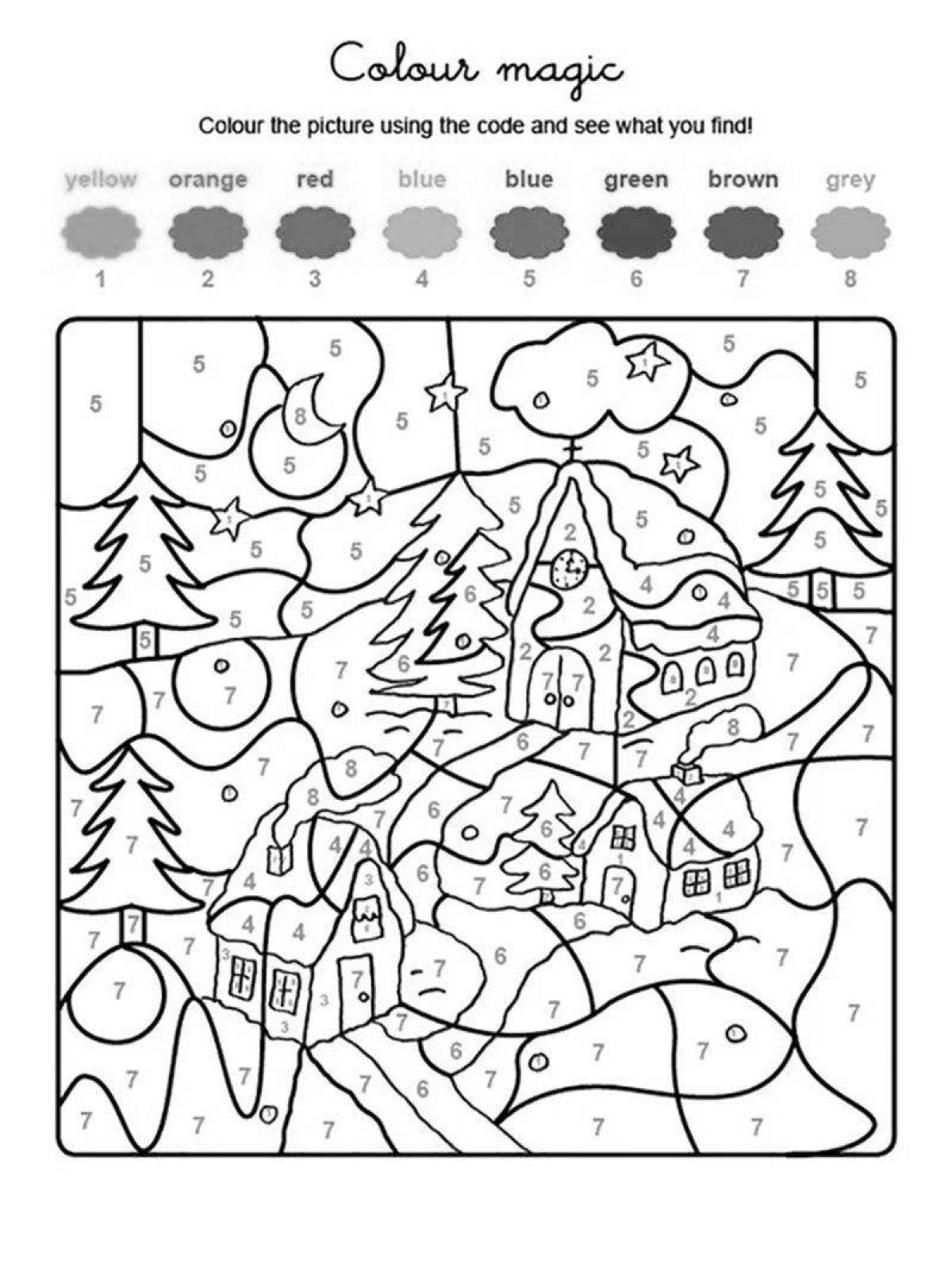 Joyful coloring christmas tree by numbers