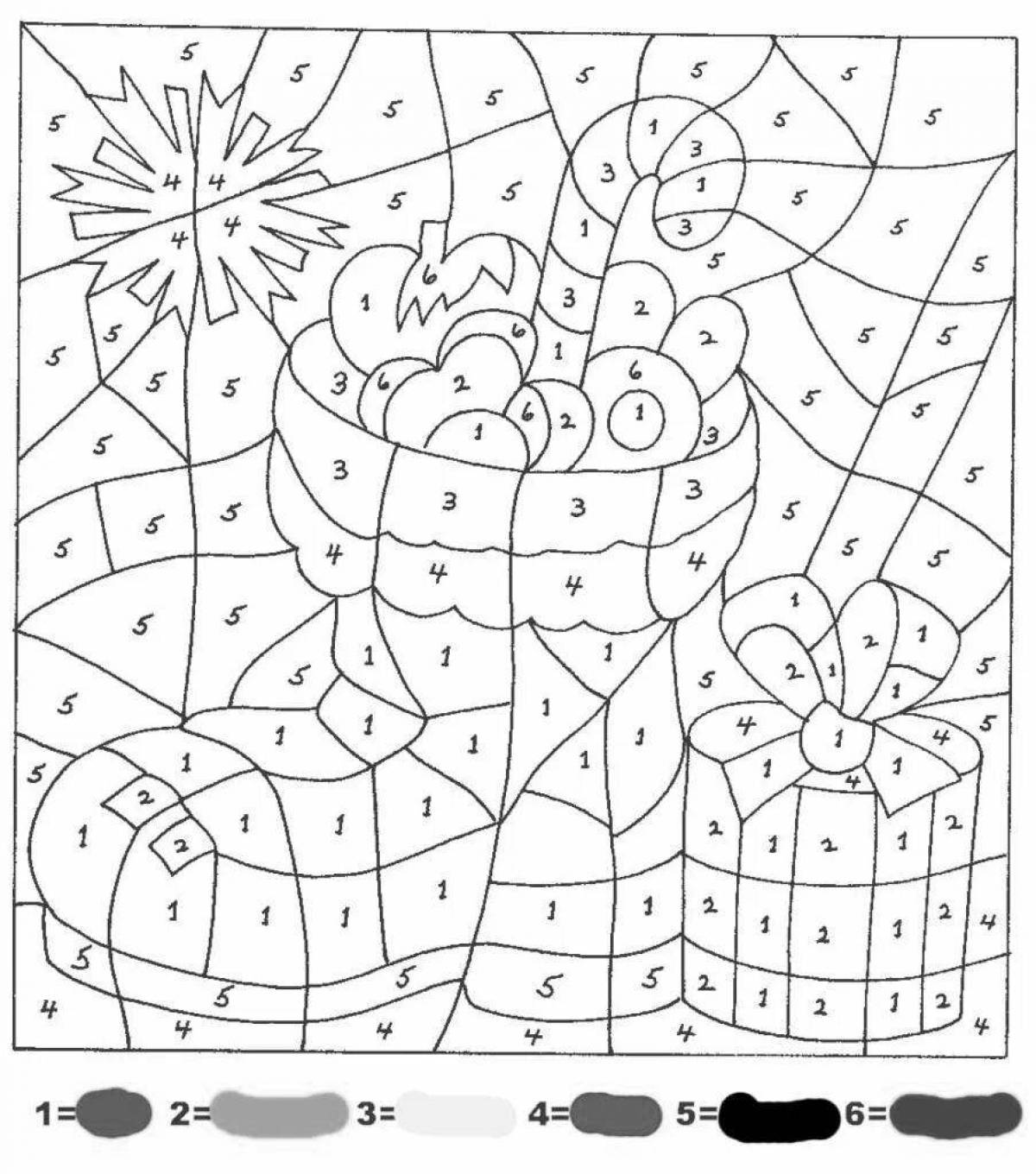 Bright Christmas tree coloring by numbers