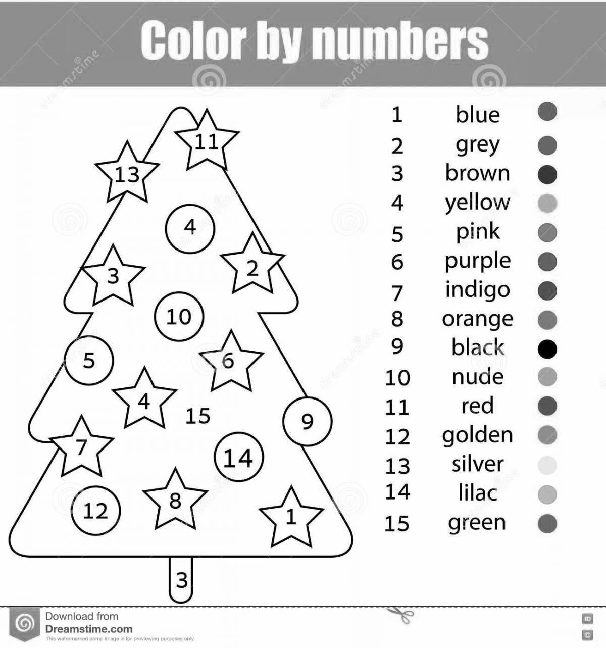 Прекрасная раскраска рождественская елка по номерам