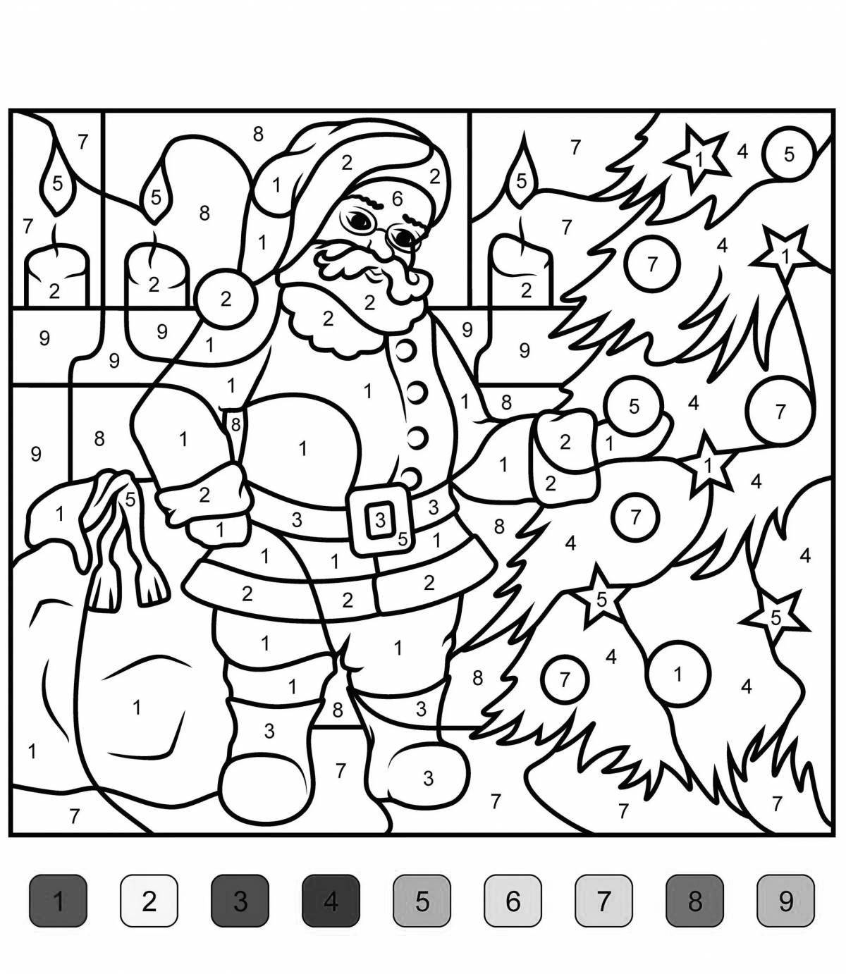 Cute christmas tree coloring by numbers