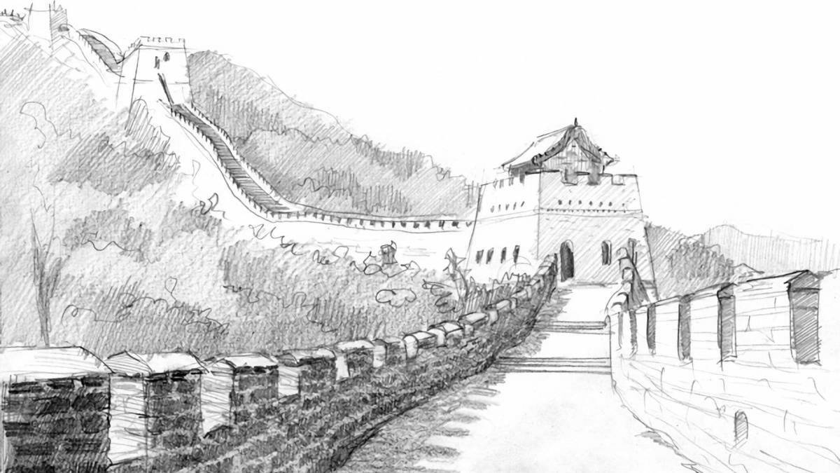 Coloring book monumental great wall of china