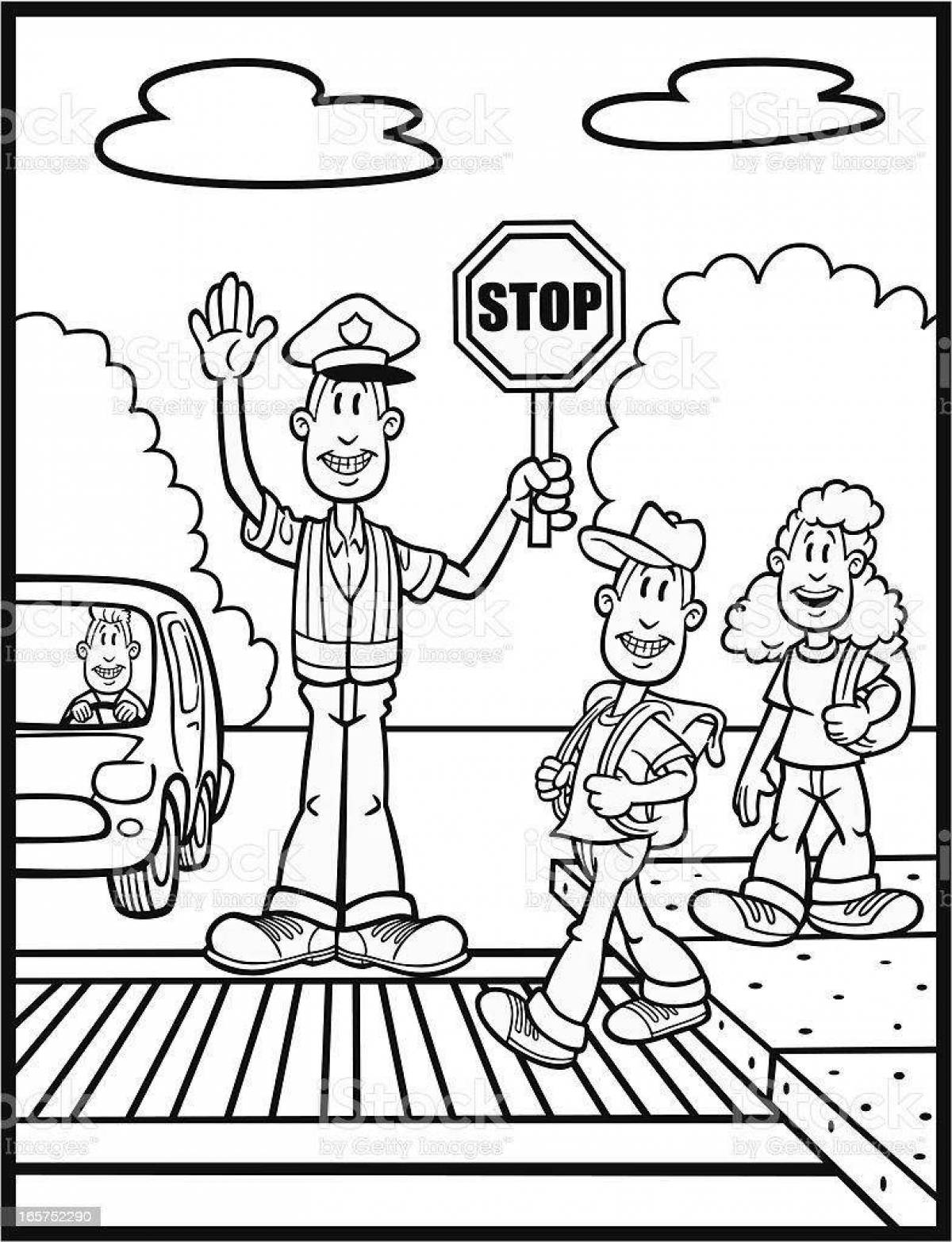 Coloring page cheerful pedestrian