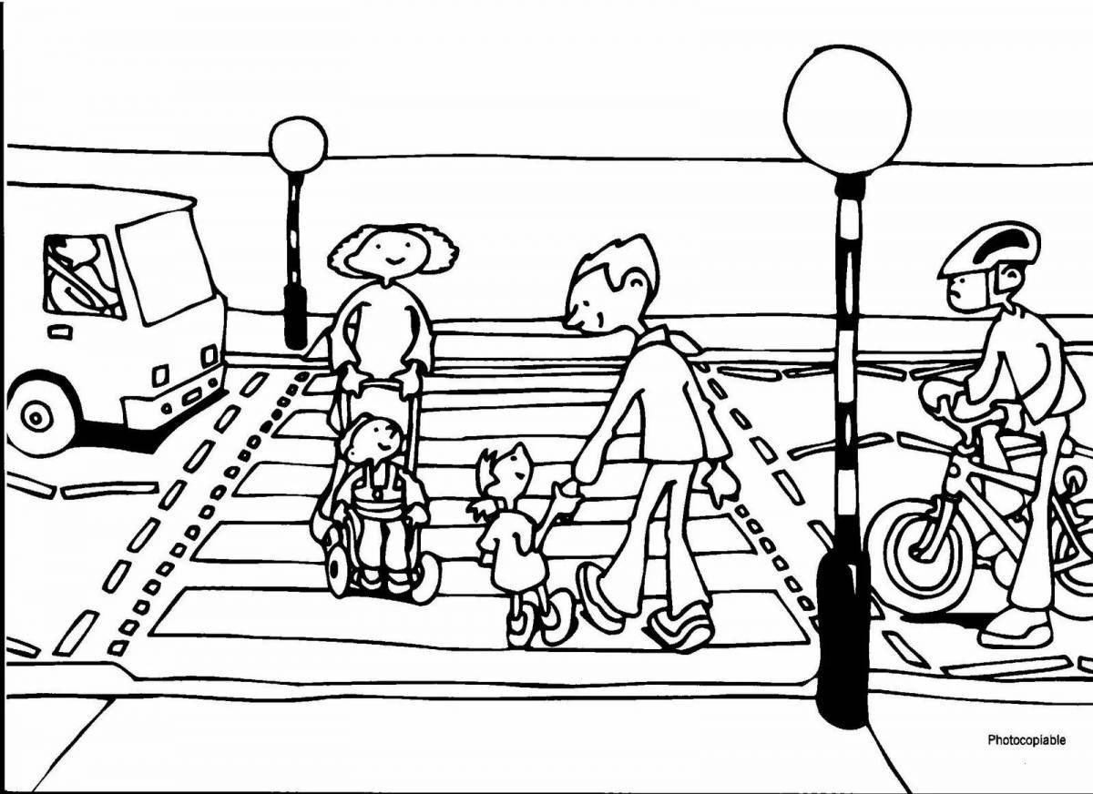 Playful pedestrian coloring page
