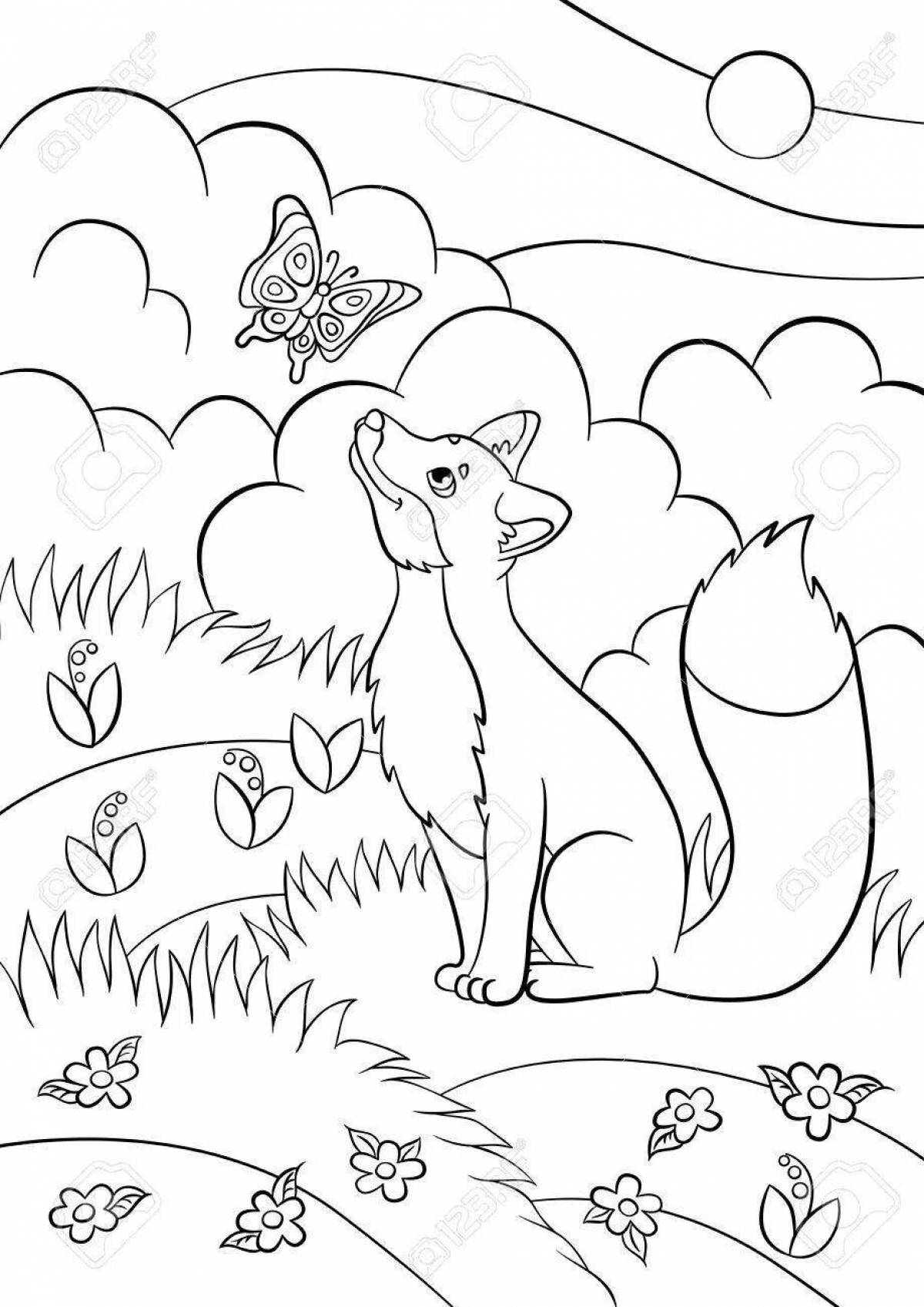 Cunning coloring fox in the forest