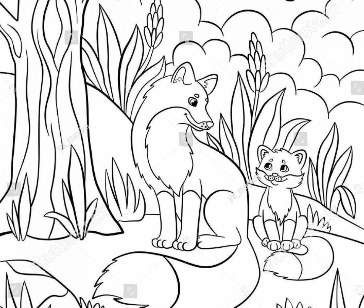 Charming coloring fox in the forest