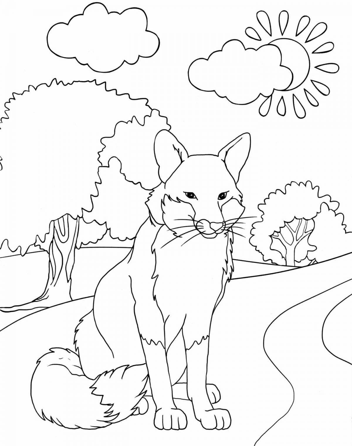 Joyful coloring fox in the forest