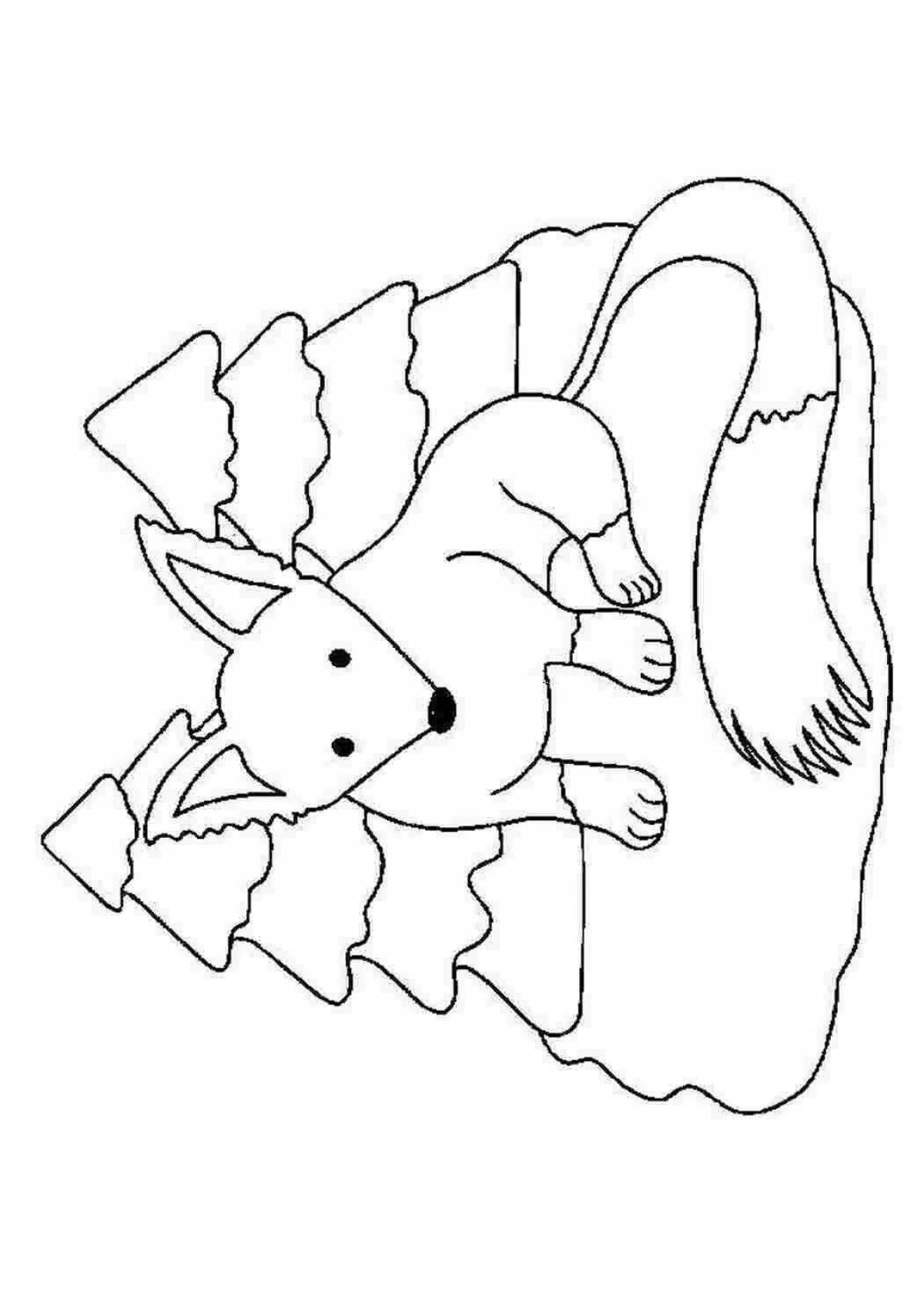 Coloring page fluttering fox in the forest