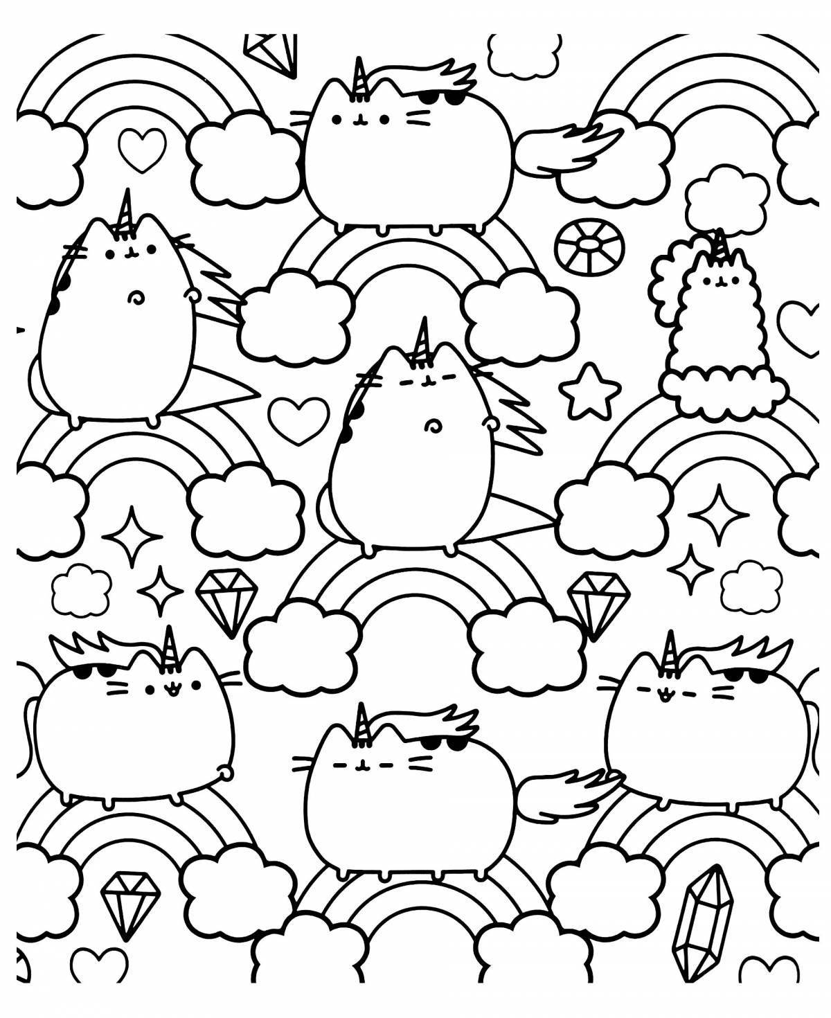 Colouring page adorable pusheen cat