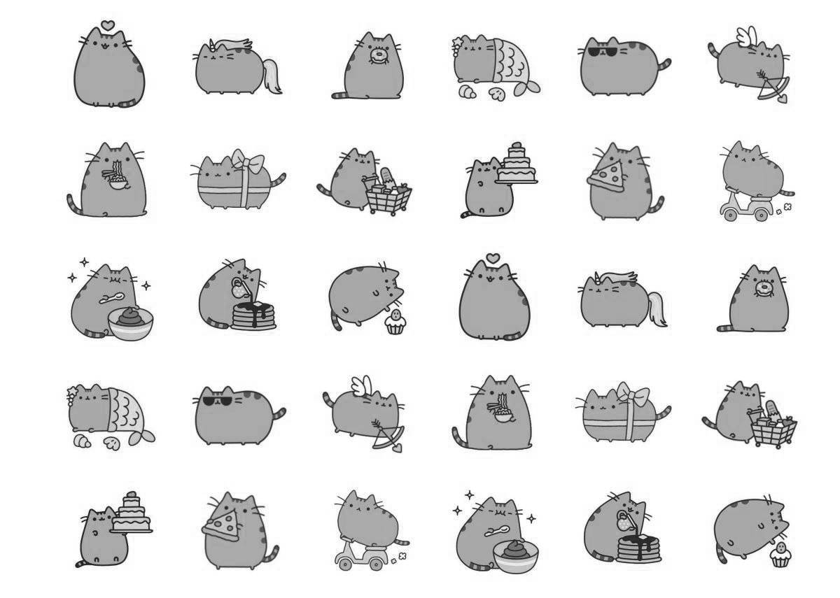 Snuggly pusheen cat coloring page