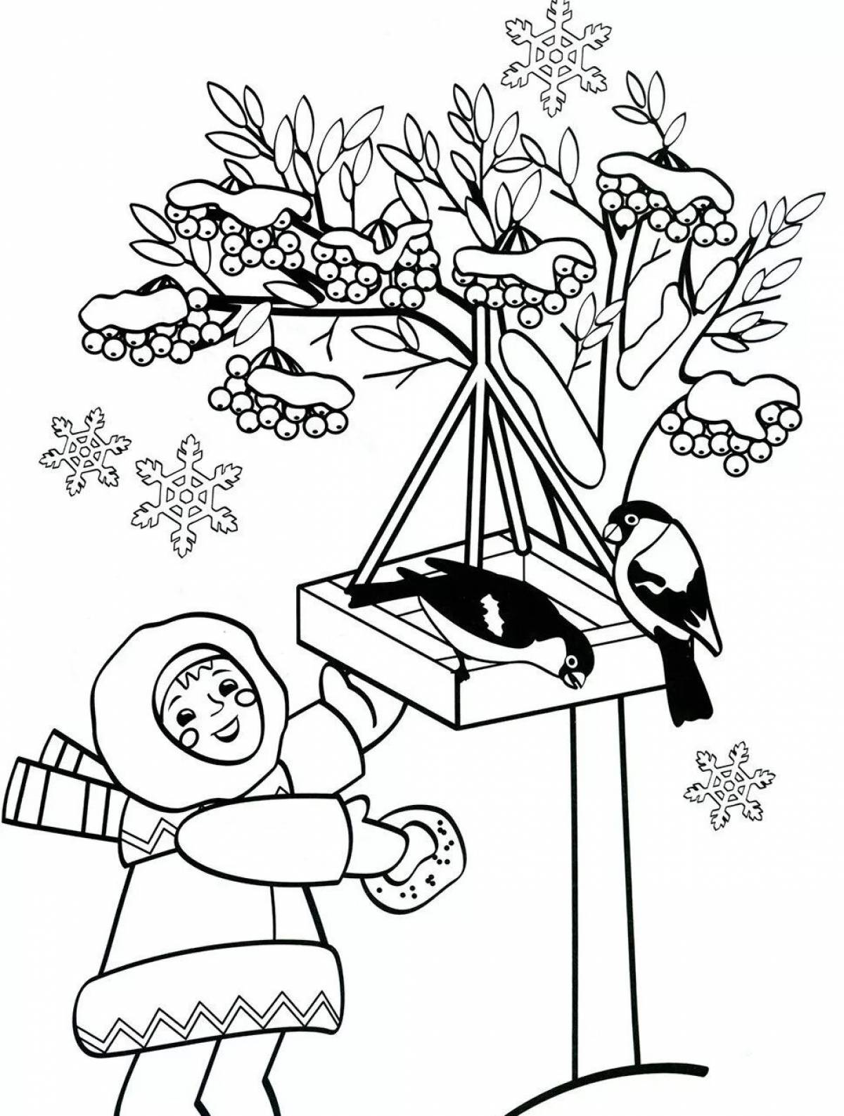 Рисунок «Снегири на кормушке»