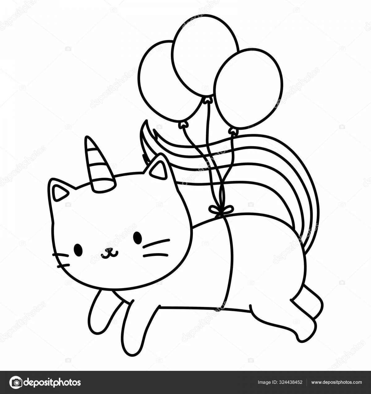 Изысканная раскраска радужный кот-единорог
