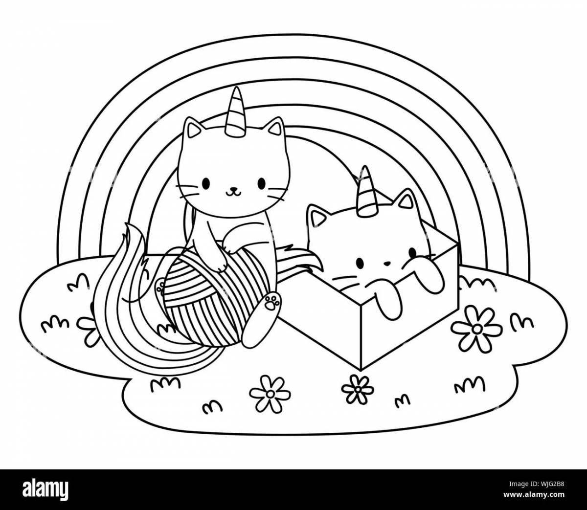 Блестящая раскраска радужный кот-единорог