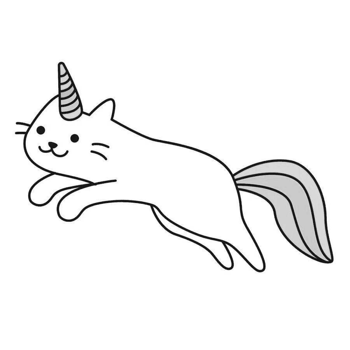 Восхитительная раскраска радужный кот-единорог
