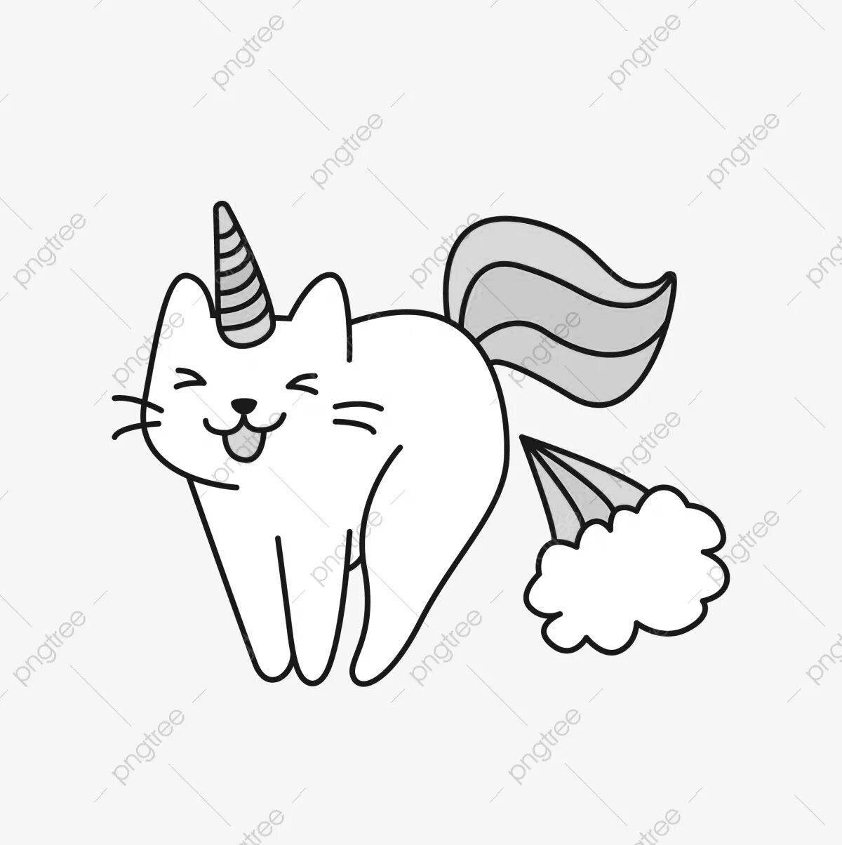 Волшебная раскраска радужный кот-единорог