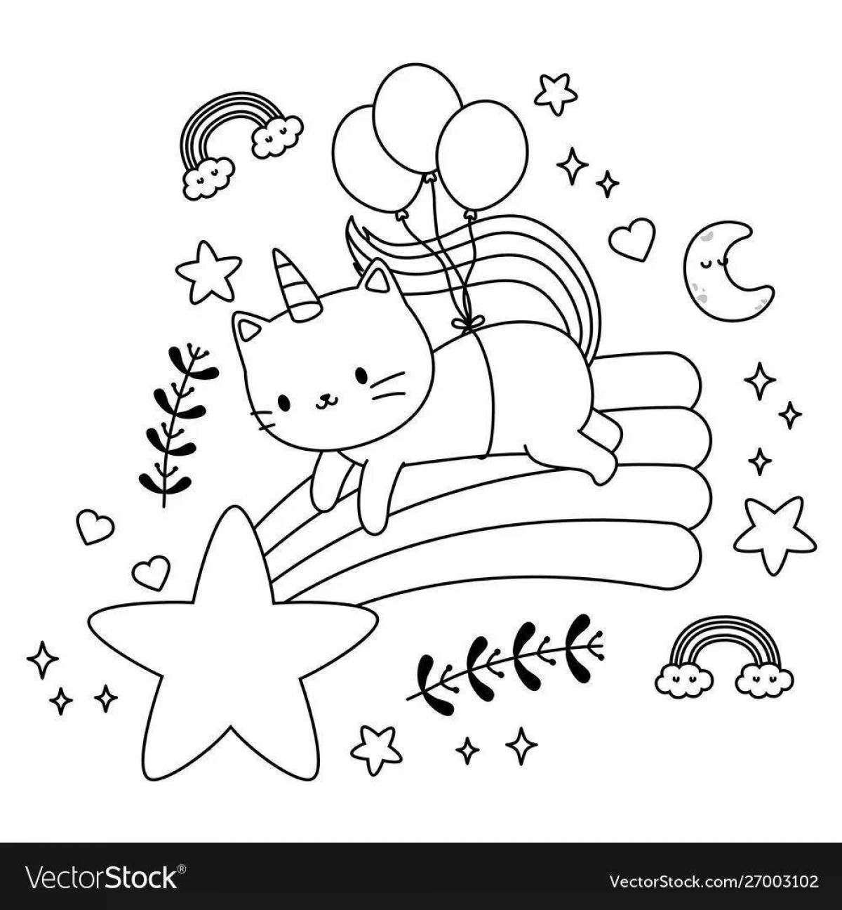Экзотическая раскраска радужный кот-единорог