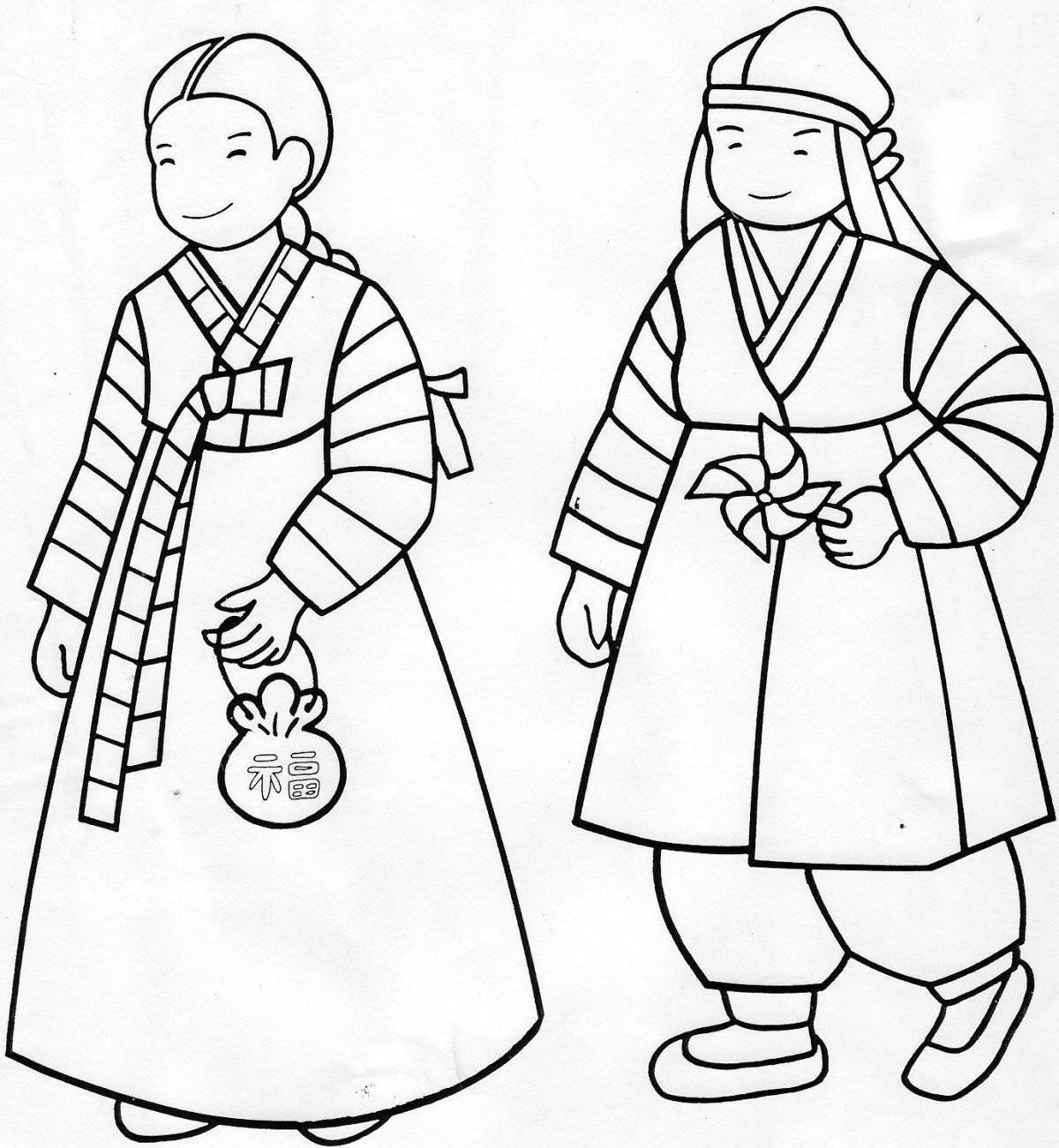 Национальный костюм корейцев раскраска