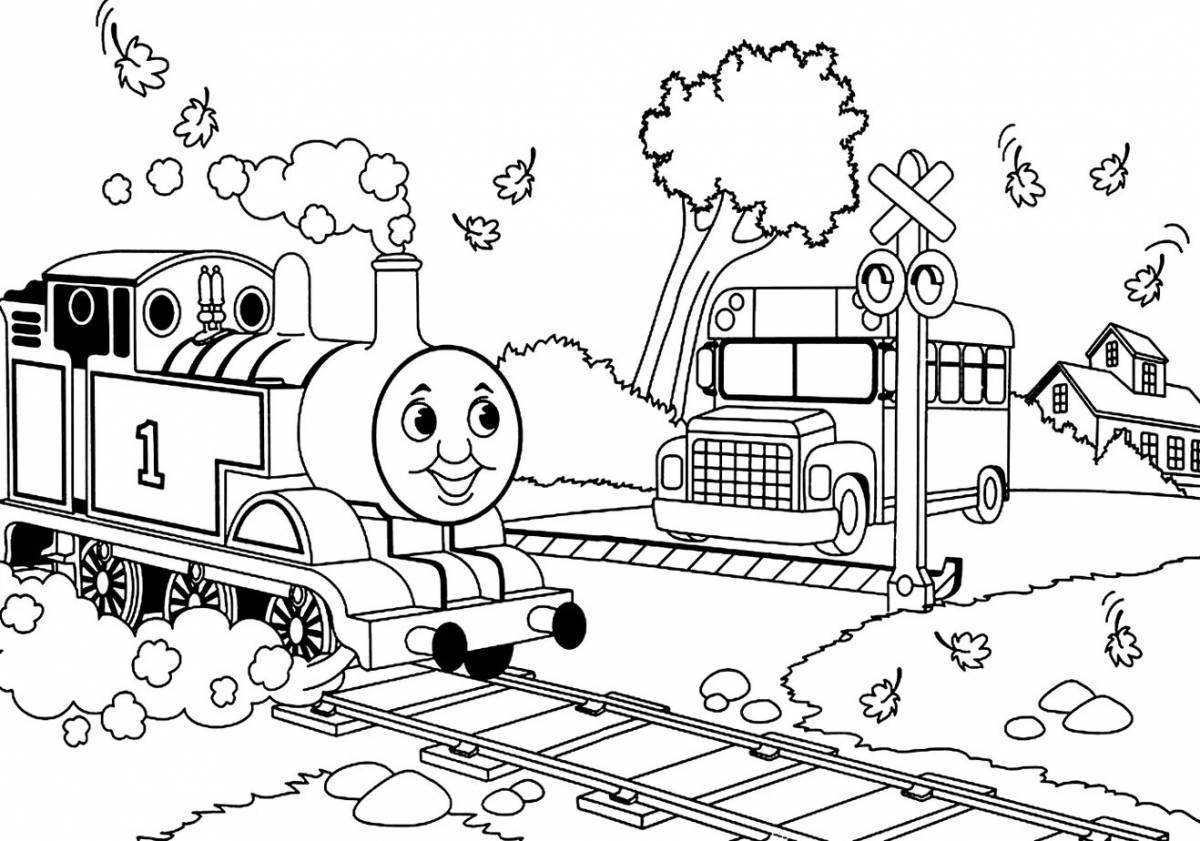 Раскраска паровозик Томас с вагончиками