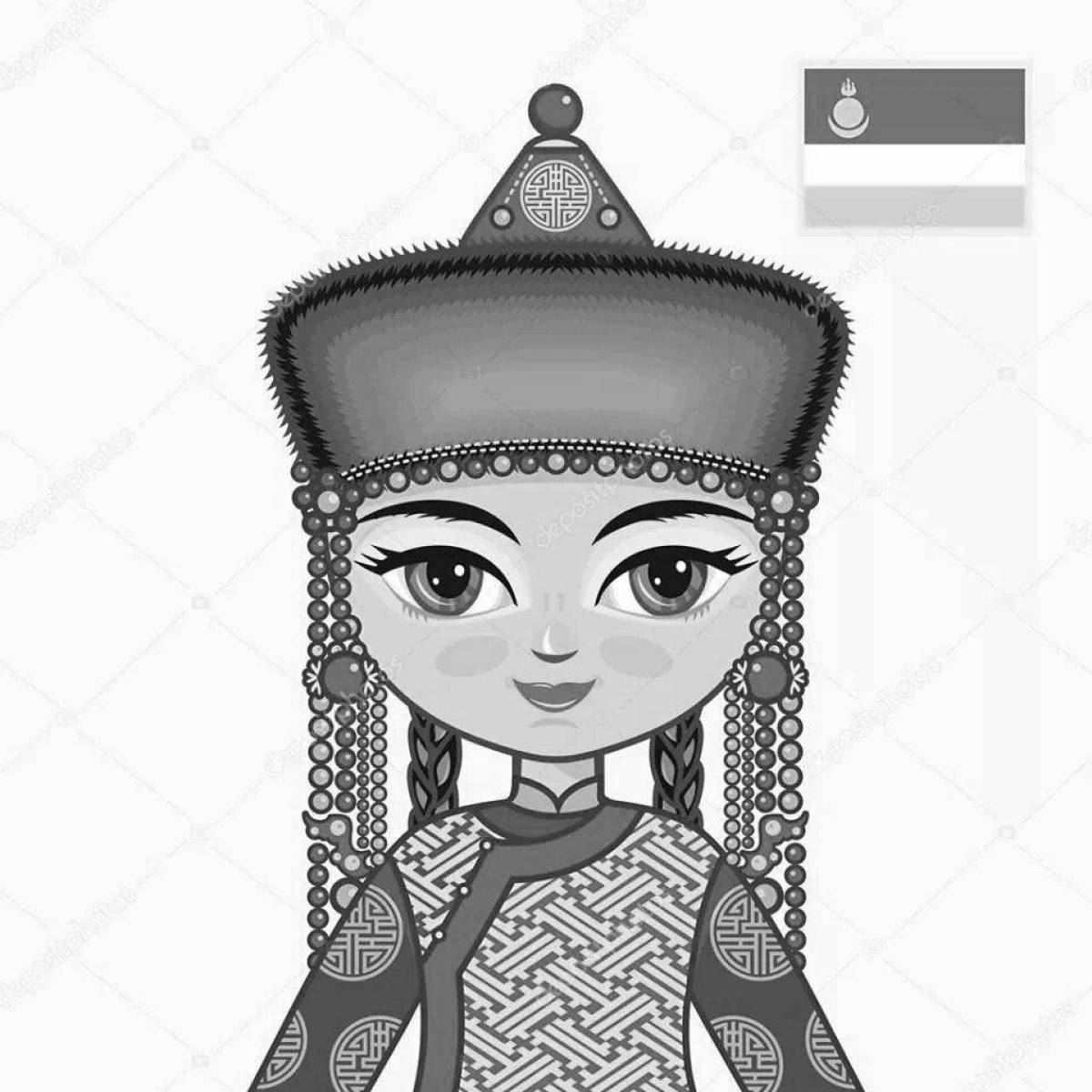 Coloring page Joyful Buryat costume