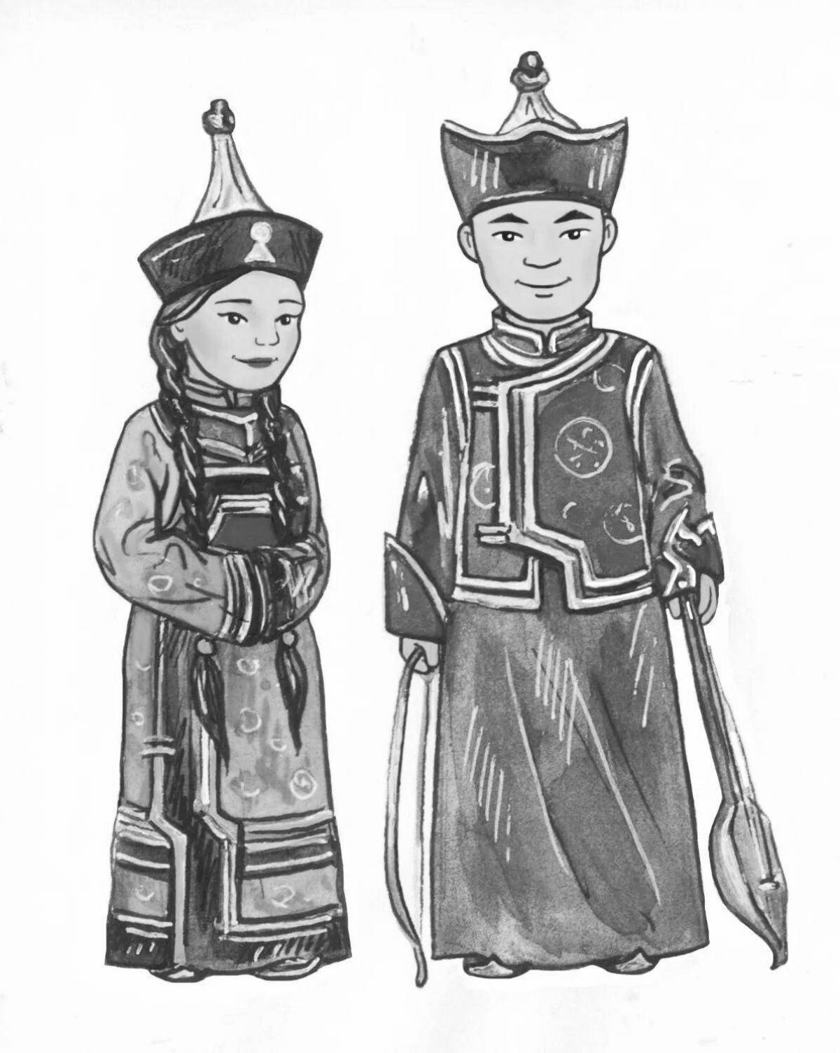 Coloring page magnificent Buryat costume