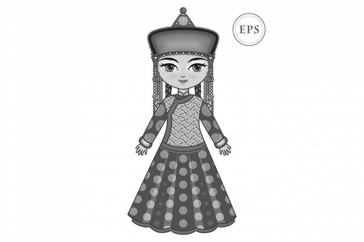 Coloring page delightful Buryat costume