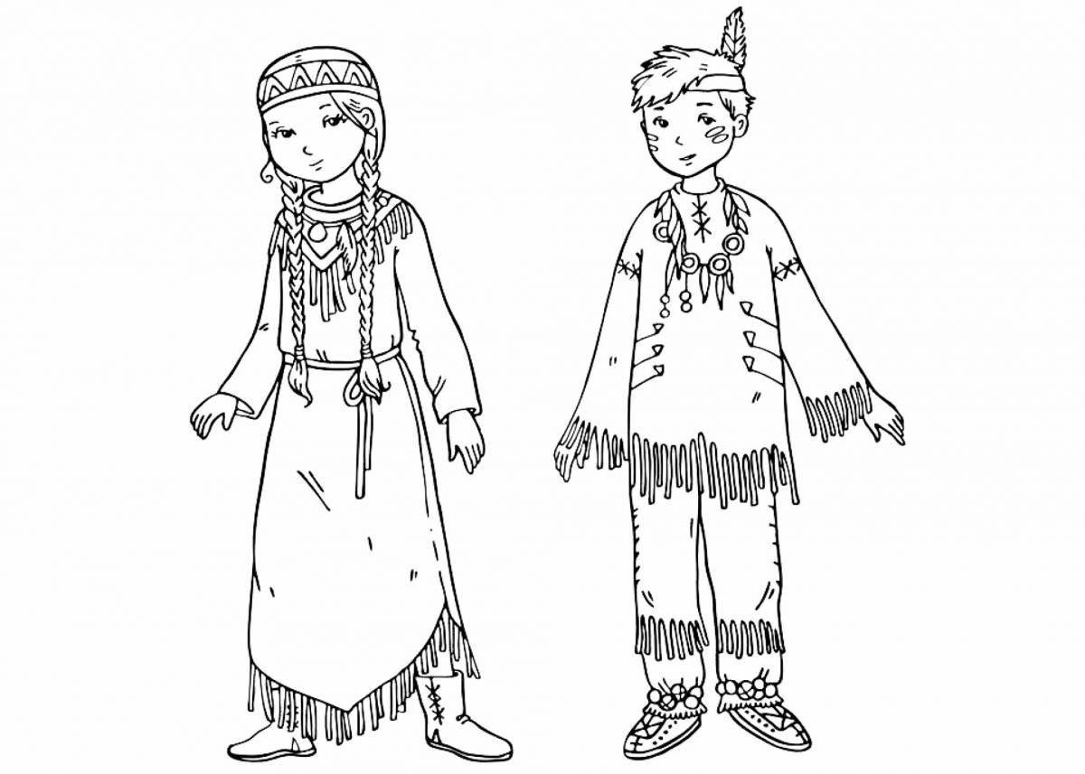 Coloring cute Buryat costume