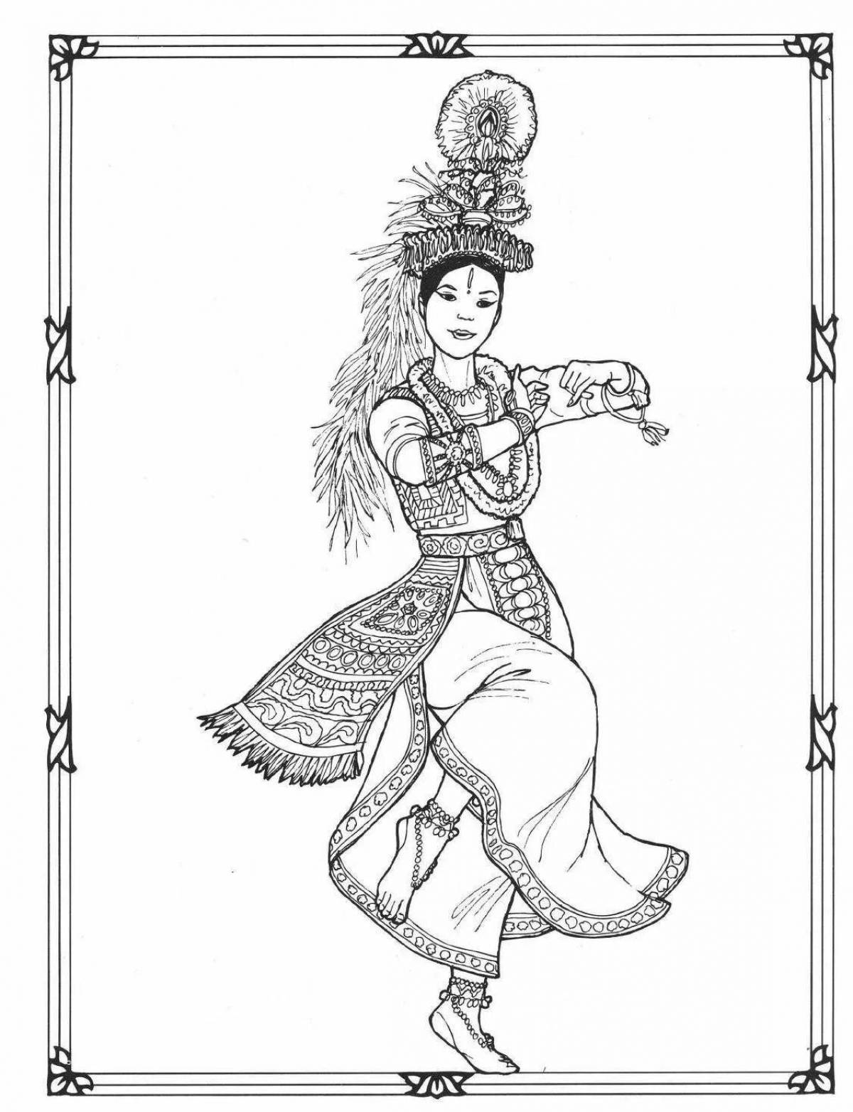 Coloring page attractive Buryat costume