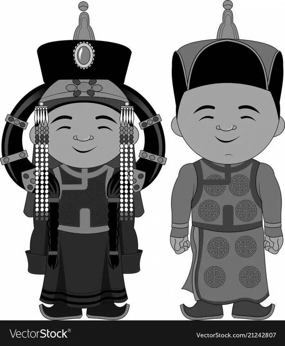 Coloring page grandiose Buryat costume