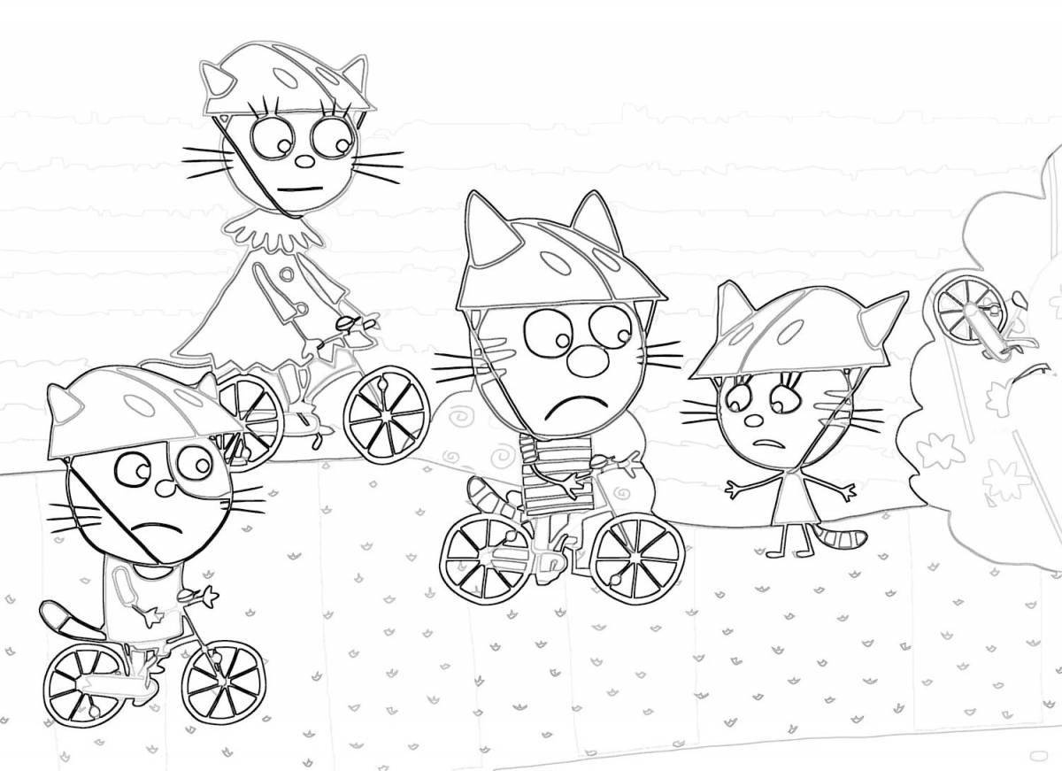 Animated three cats coloring book