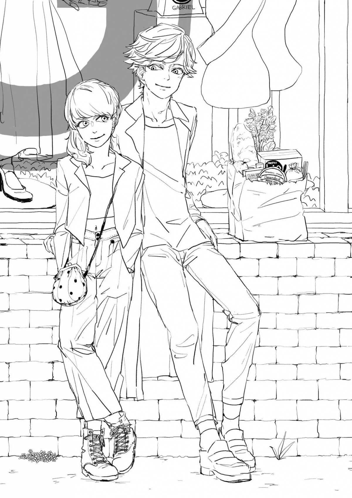 Adorable marinette and adrien coloring book