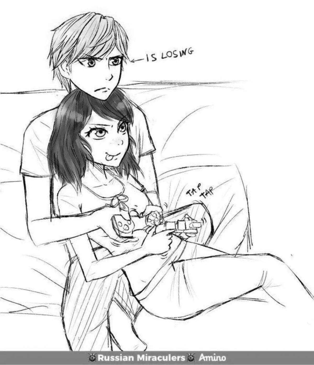 Cute Marinette and Adrian coloring book