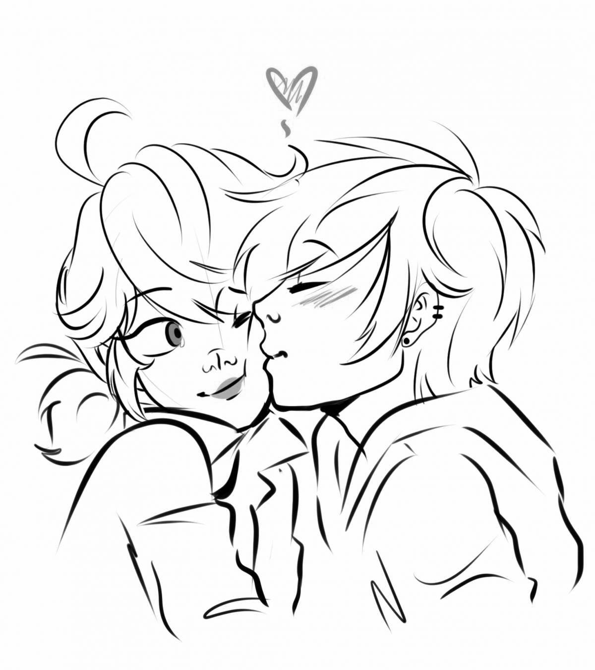 Charming marinette and adrian coloring page