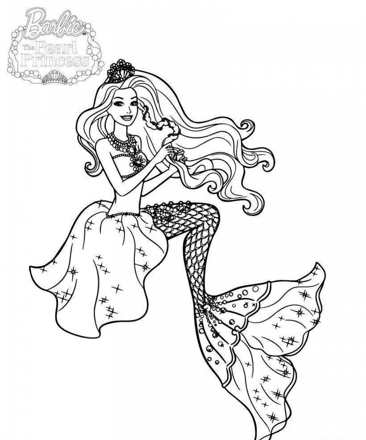 Coloring serene barbie doll mermaid