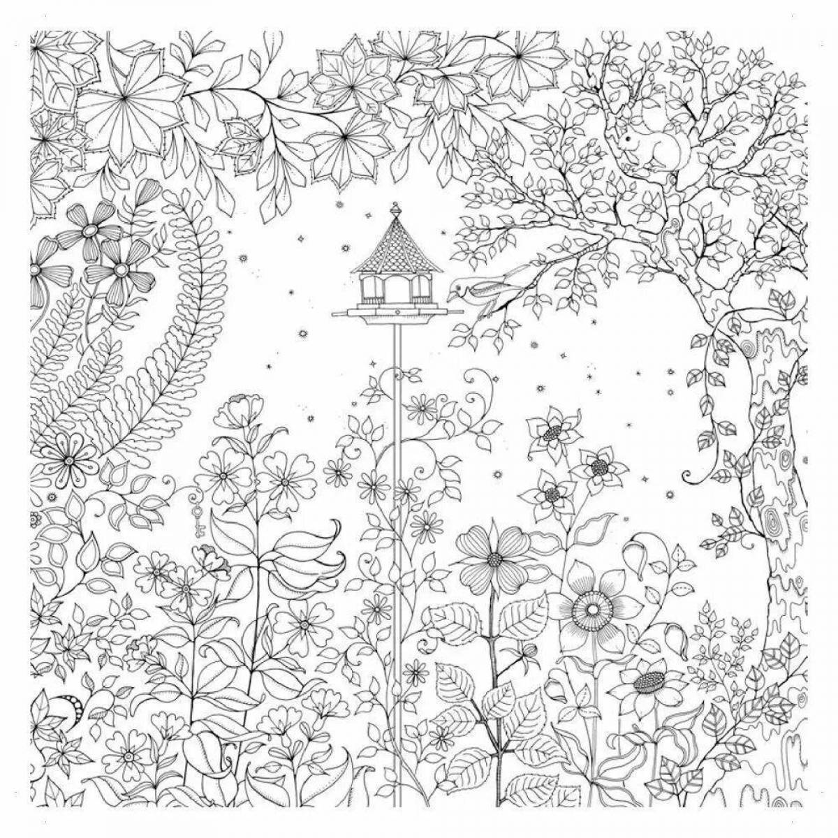 Charming coloring book antistress mysterious forest