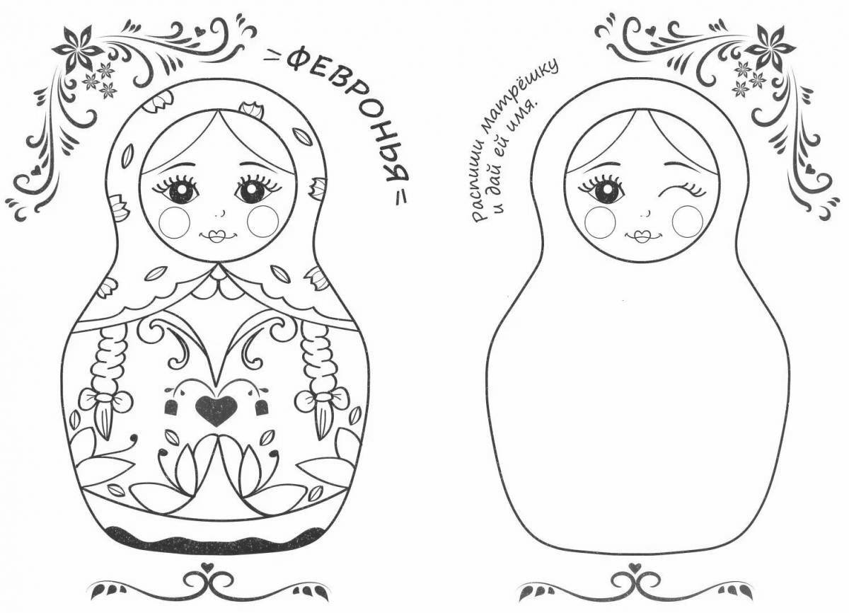 Coloring book shining matryoshka symbol