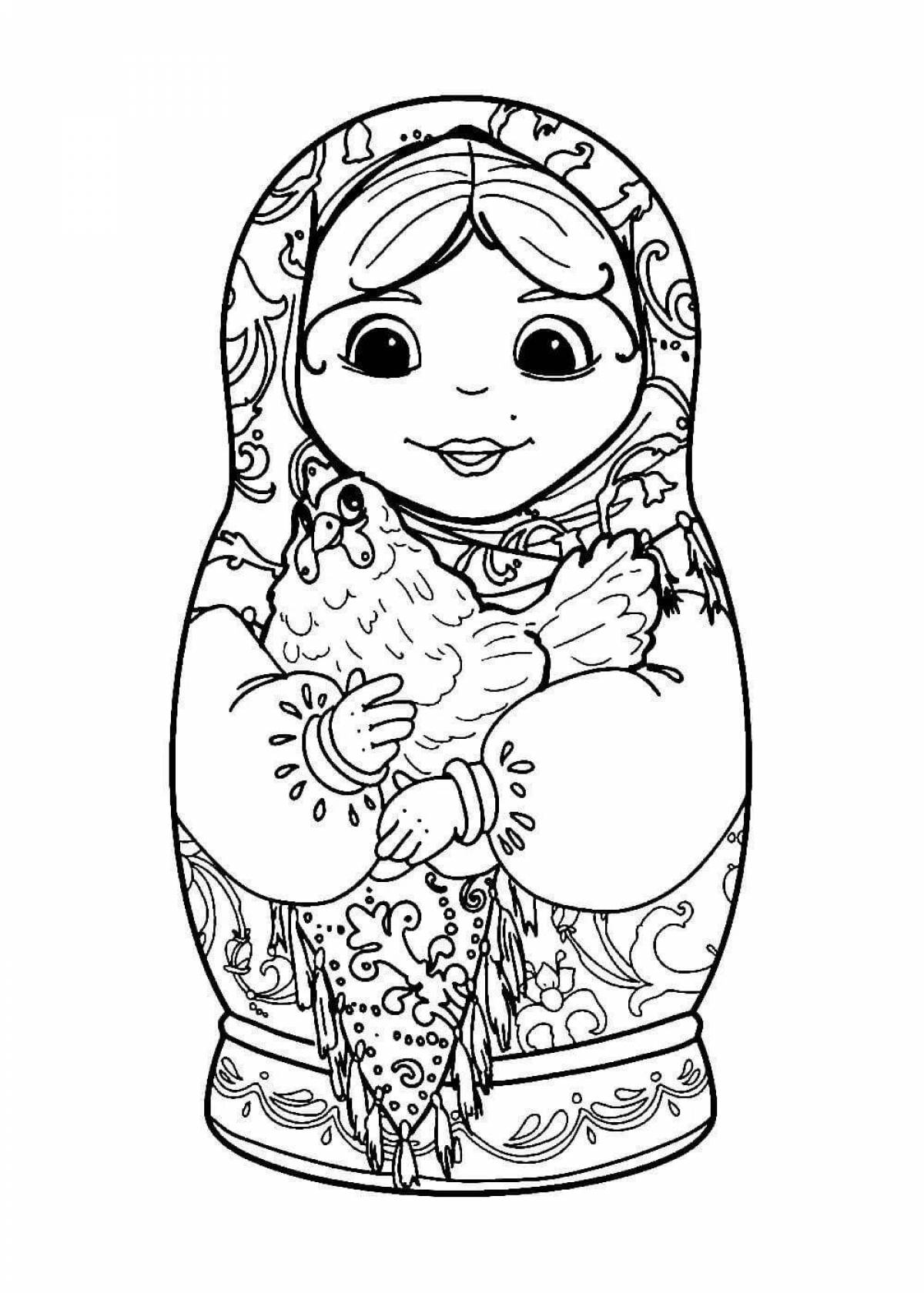 Detailed coloring with a picture of a matryoshka doll