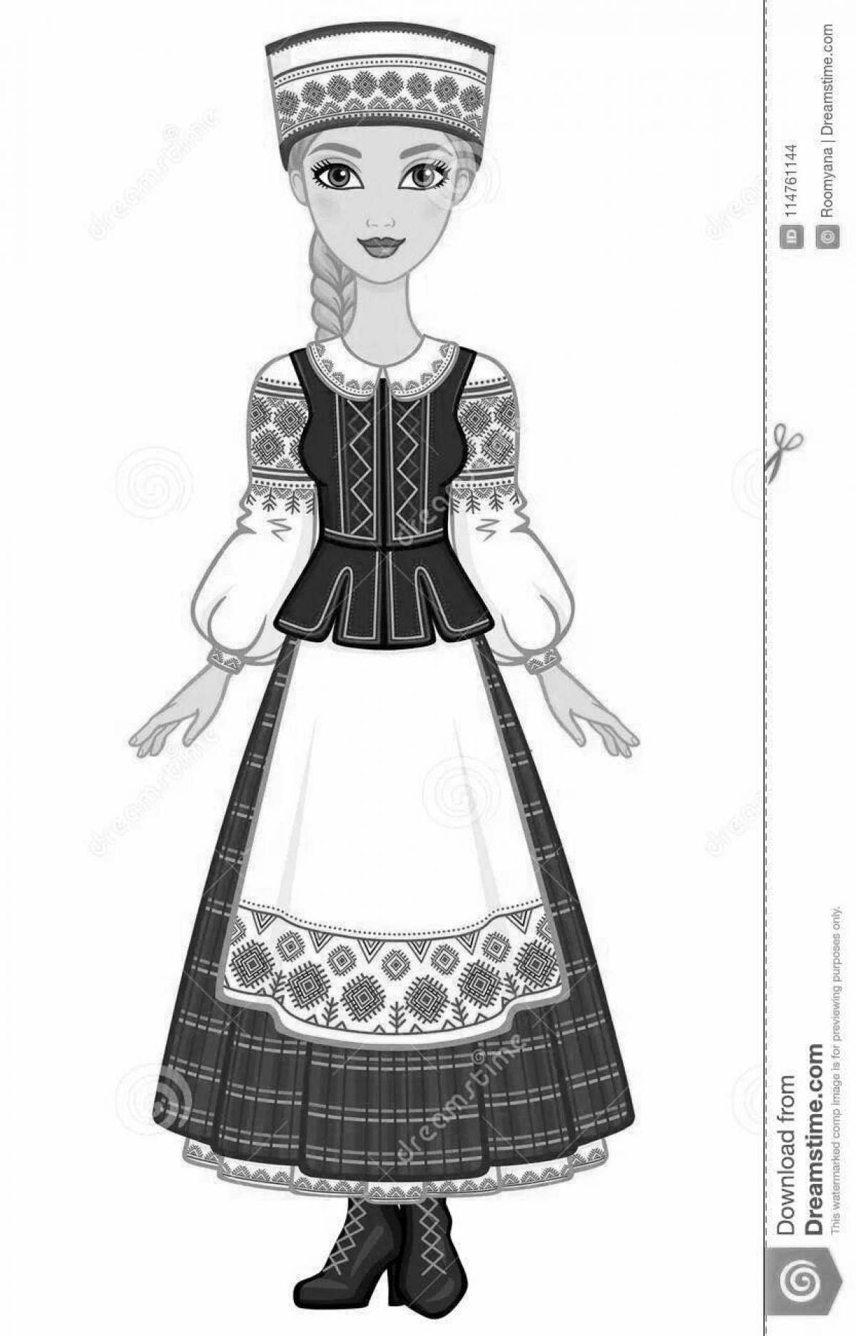 Colouring page mari national costume
