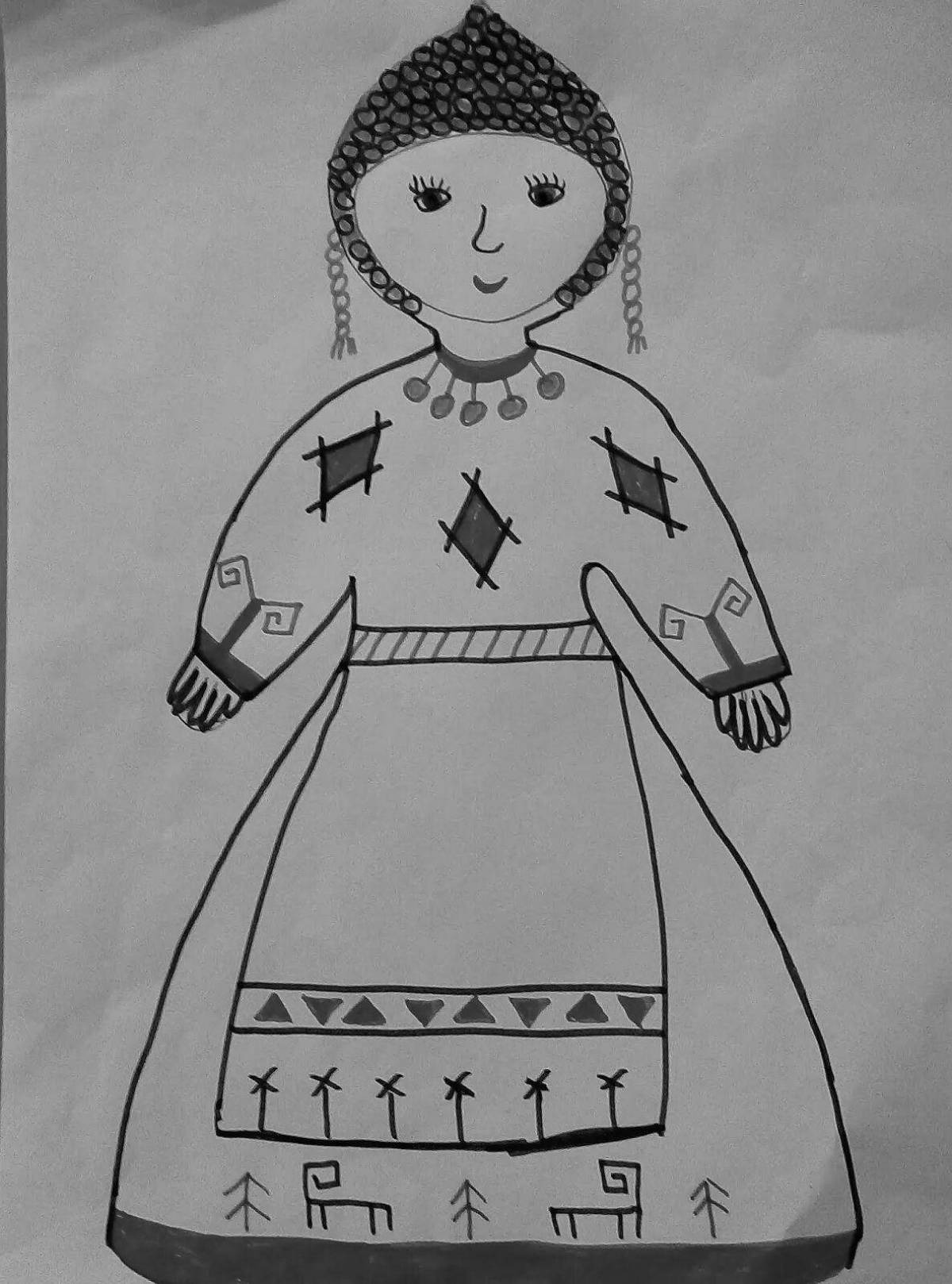 Coloring page wild mari national costume