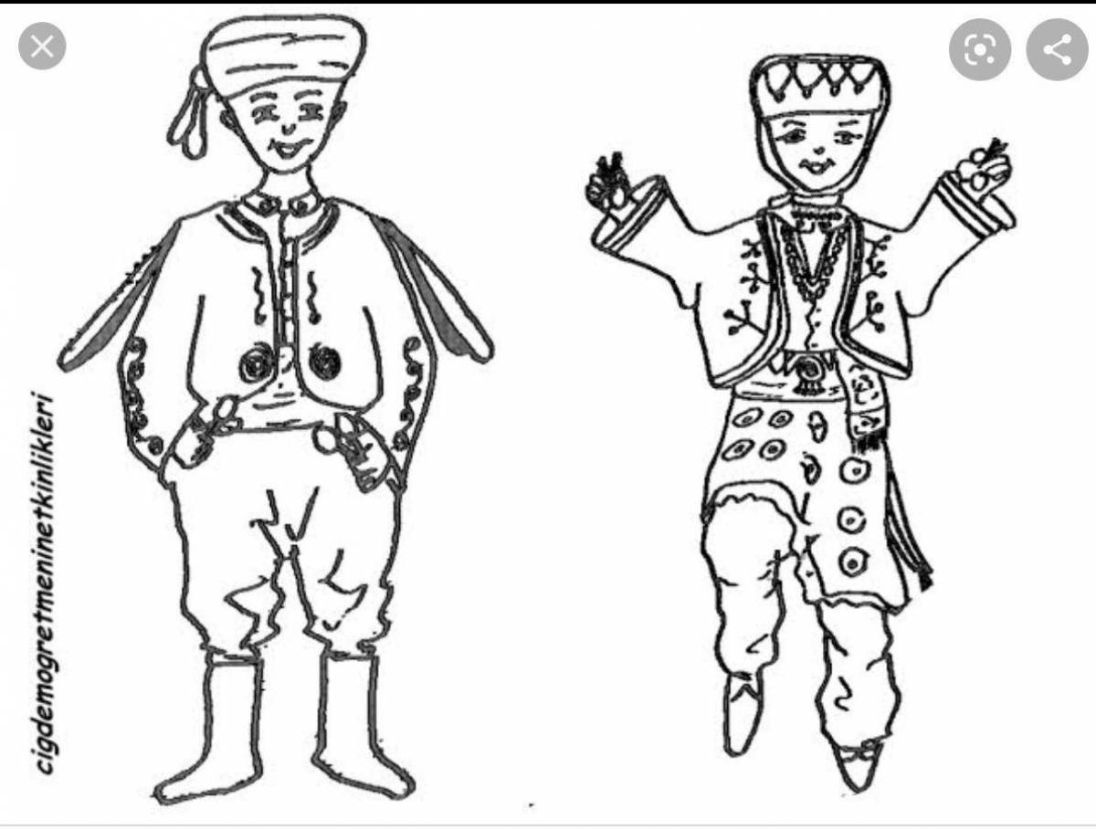 Coloring page intricate Mari national costume