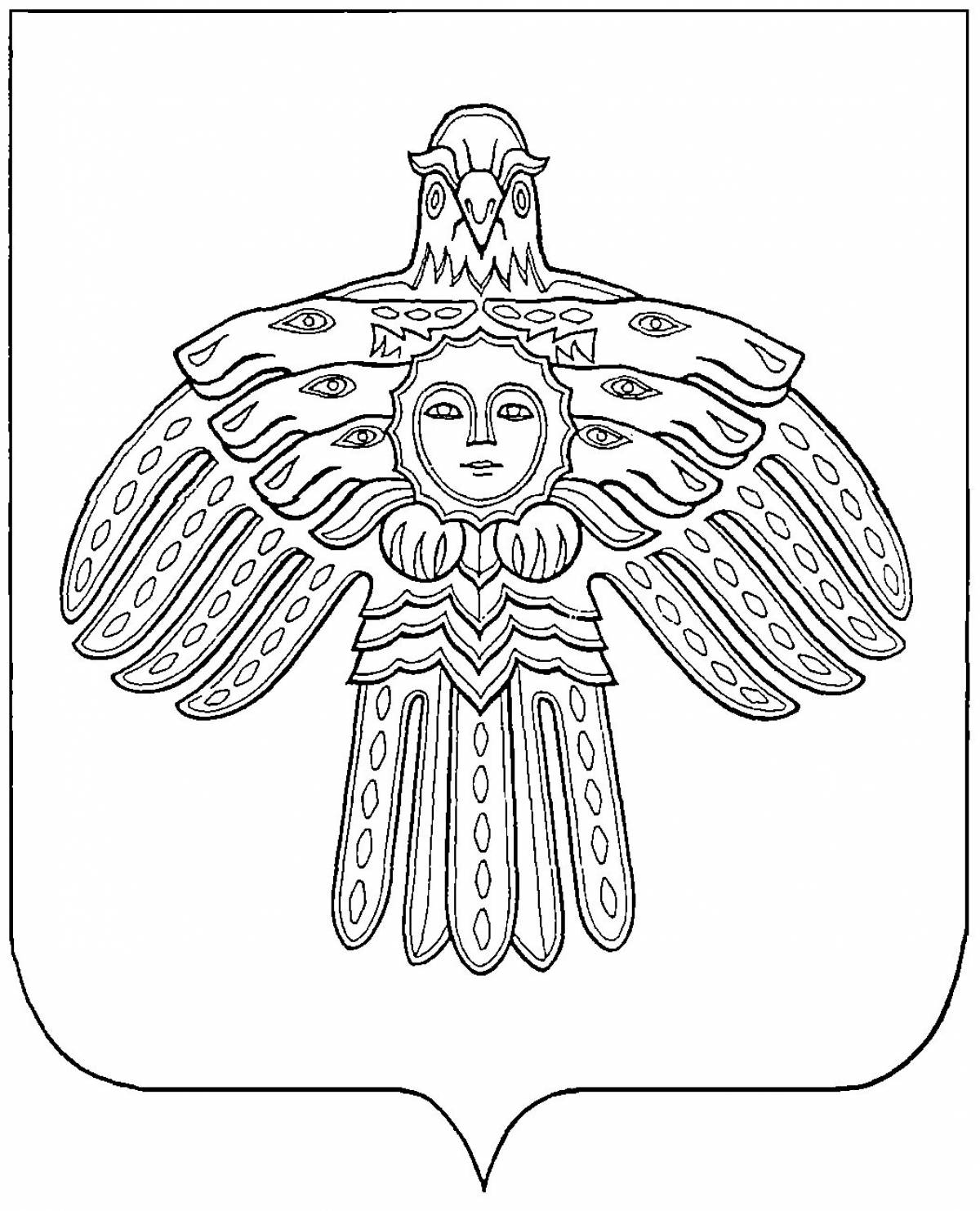 Coloring page joyful coat of arms of the Komi Republic